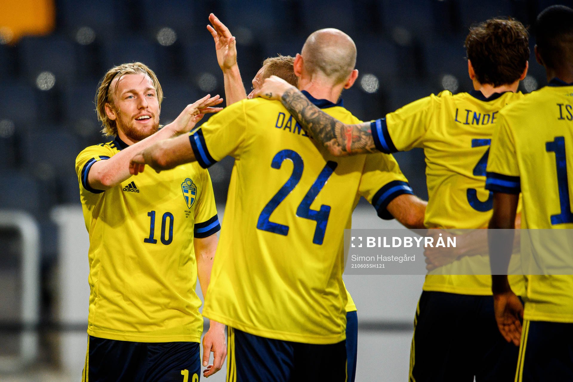 Emil Forsberg and Marcus Danielson of Sweden celebrate the