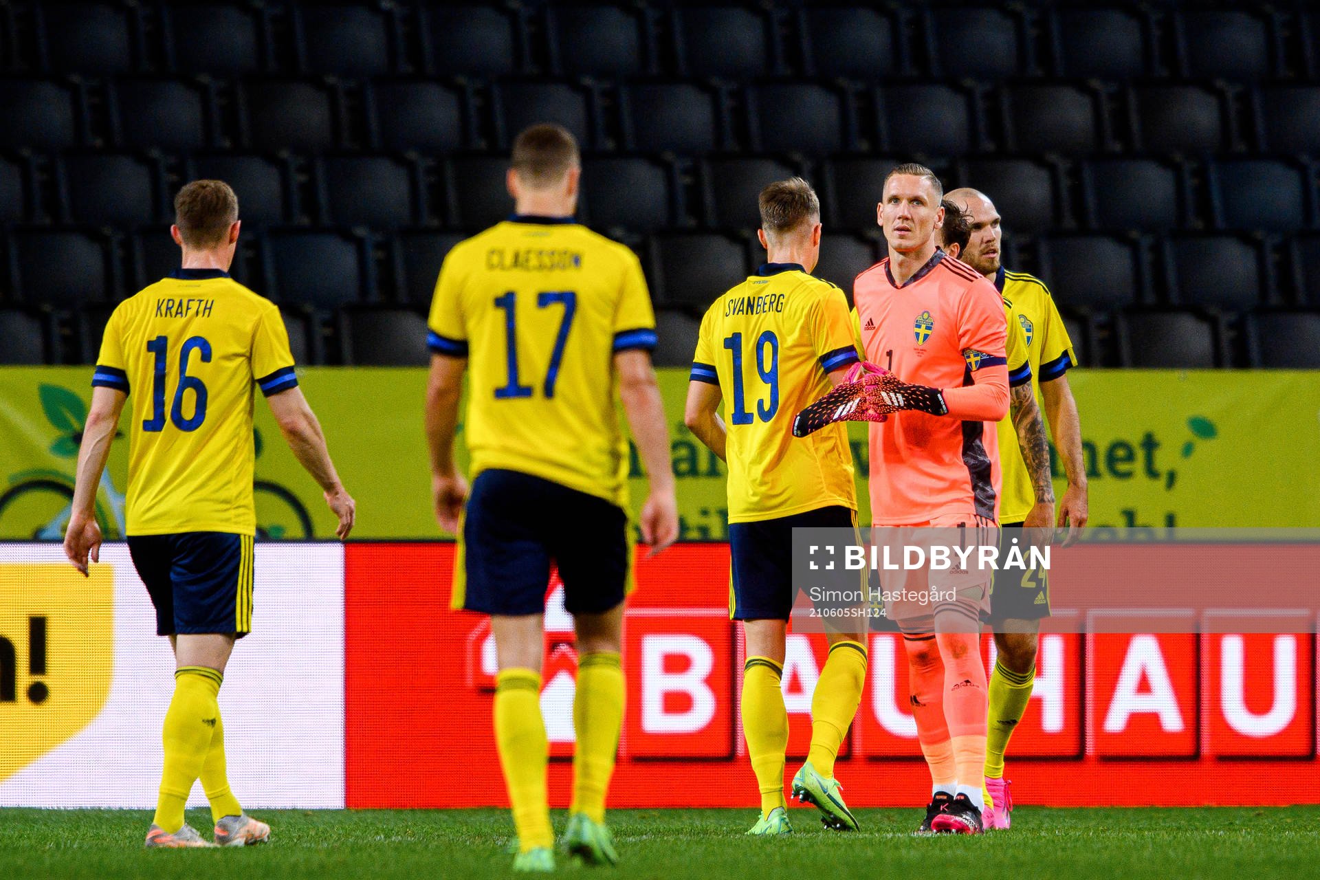 Goalkeeper Robin Olsen of Sweden celebrates after the international friendly football match between Sweden and Armenia on June 5, 2021 in Stockholm.