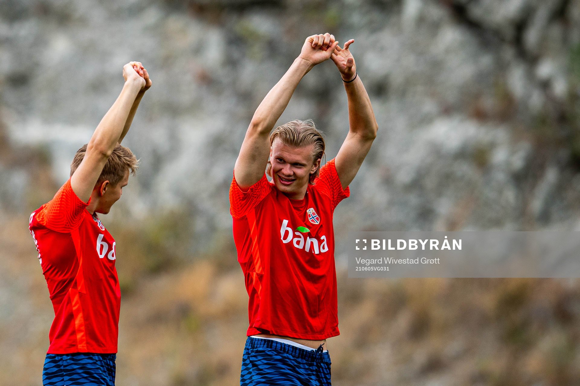 Martin Ødegaard and Erling Braut Haaland of the Norwegian