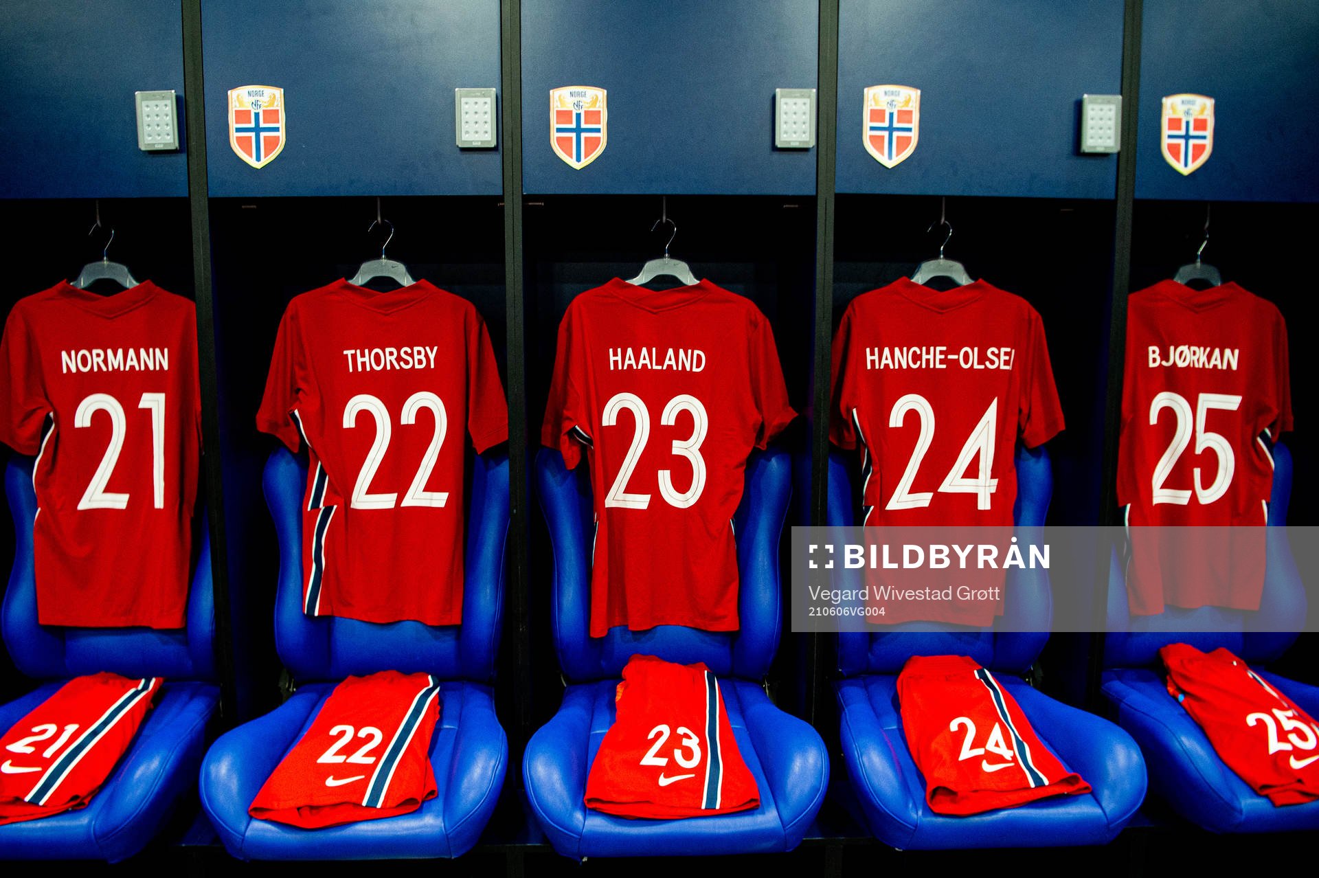 The shirts of Mathias Normann, Morten Thorsby, Erling Braut