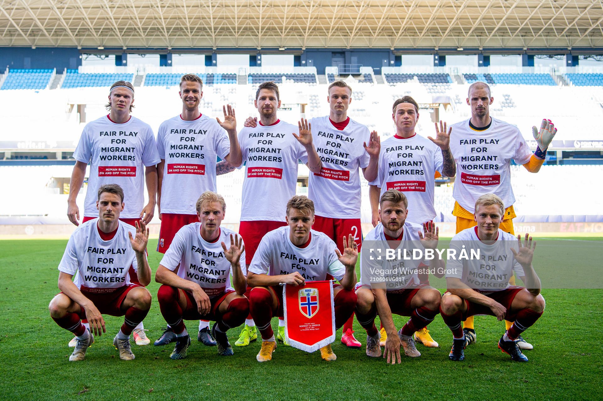 Norway's starting eleven pose for a team photo wearing a