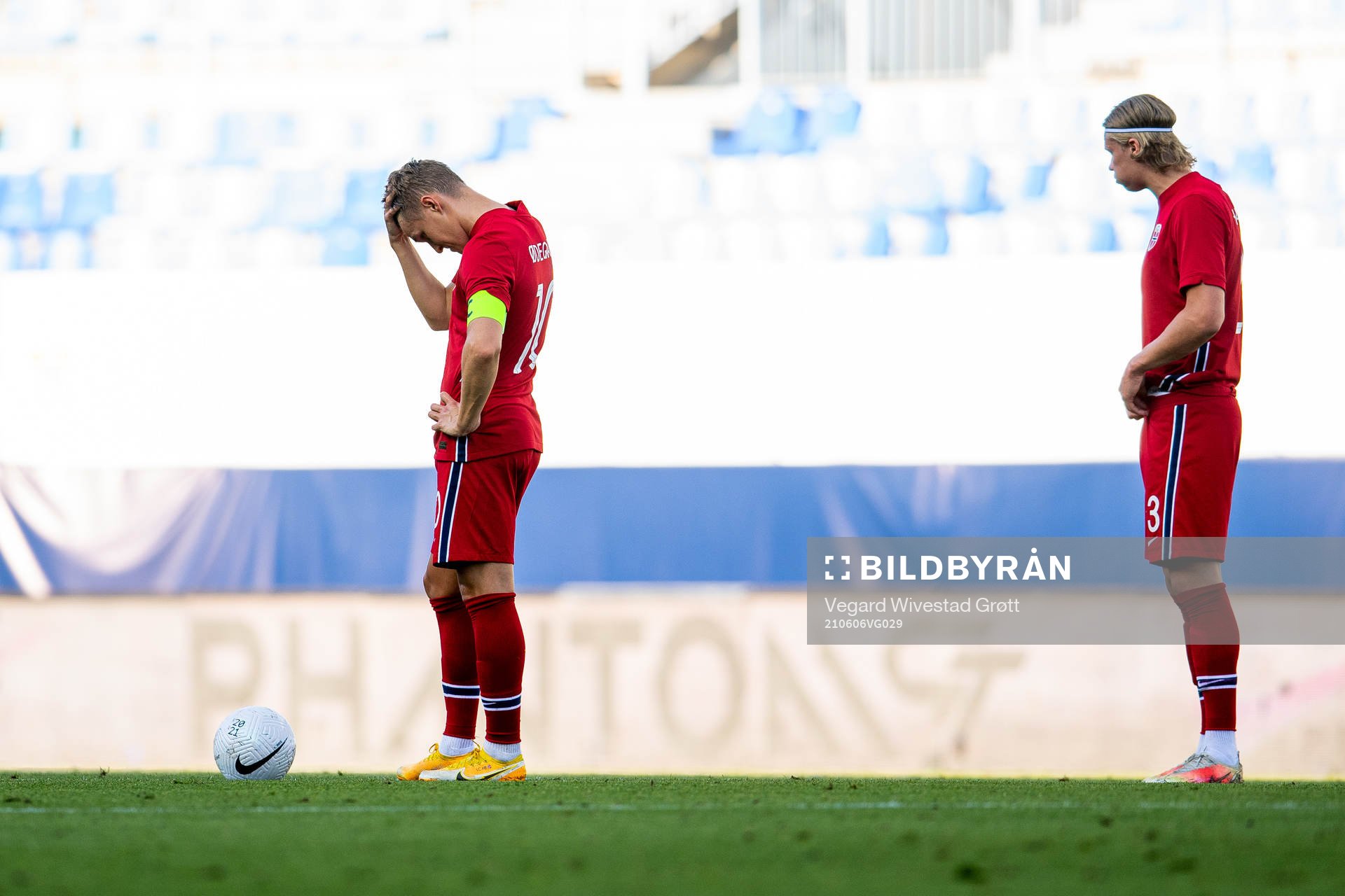Martin Ødegaard and Erling Braut Haaland of Norway look