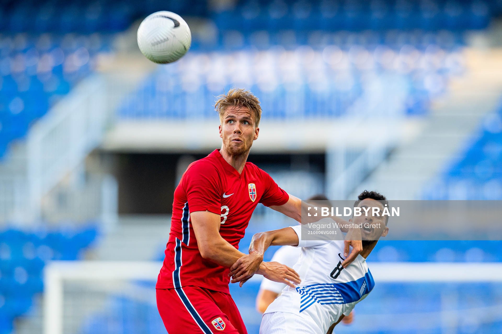 Kristoffer Ajer of Norway and Carlos Zeca of Greece