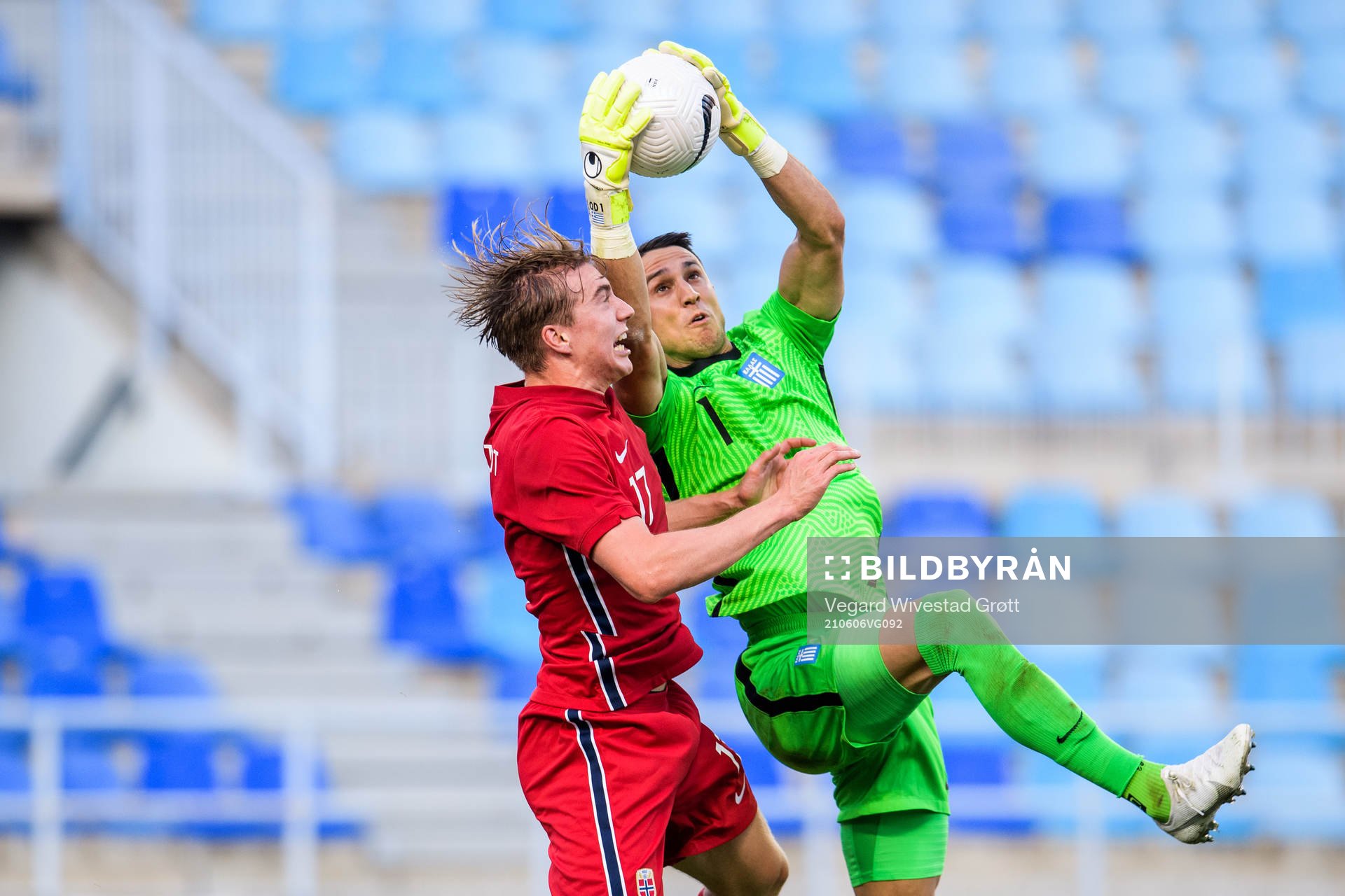 Kristian Thorstvedt of Norway and goalkeeper Odisseas