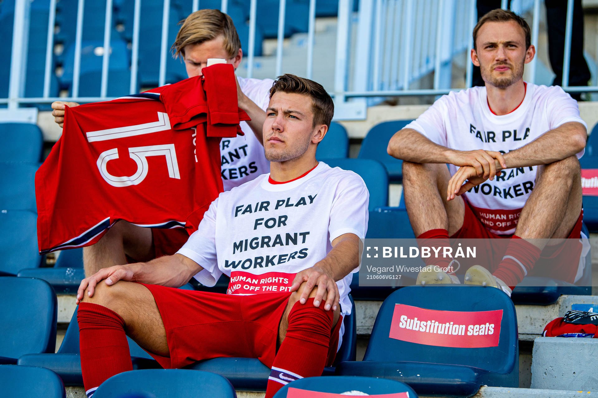 Fredrik André Bjørkan of Norway wearing a t-shirt with