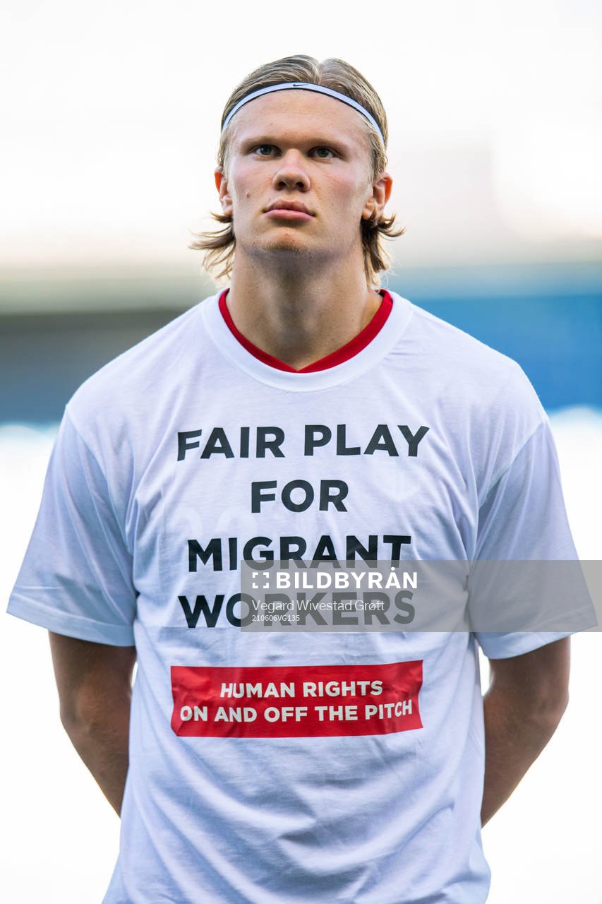Erling Braut Haaland of Norway wearing a t-shirt with the