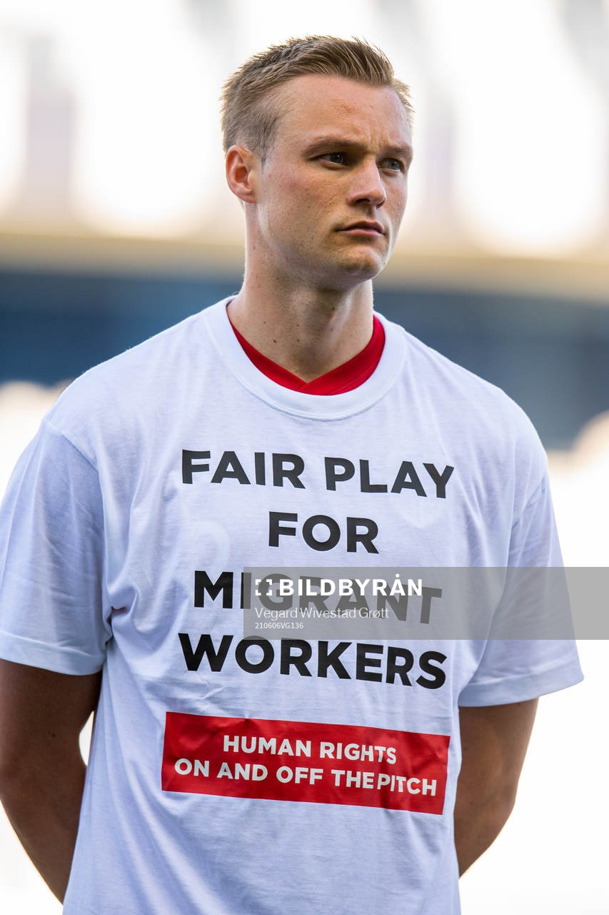 Stian Gregersen of Norway wearing a t-shirt with the