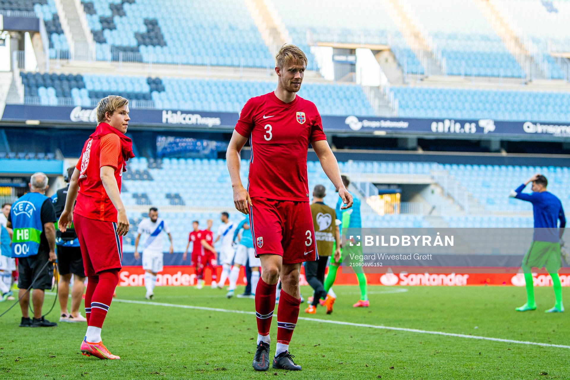Kristoffer Ajer of Norway looks dejected