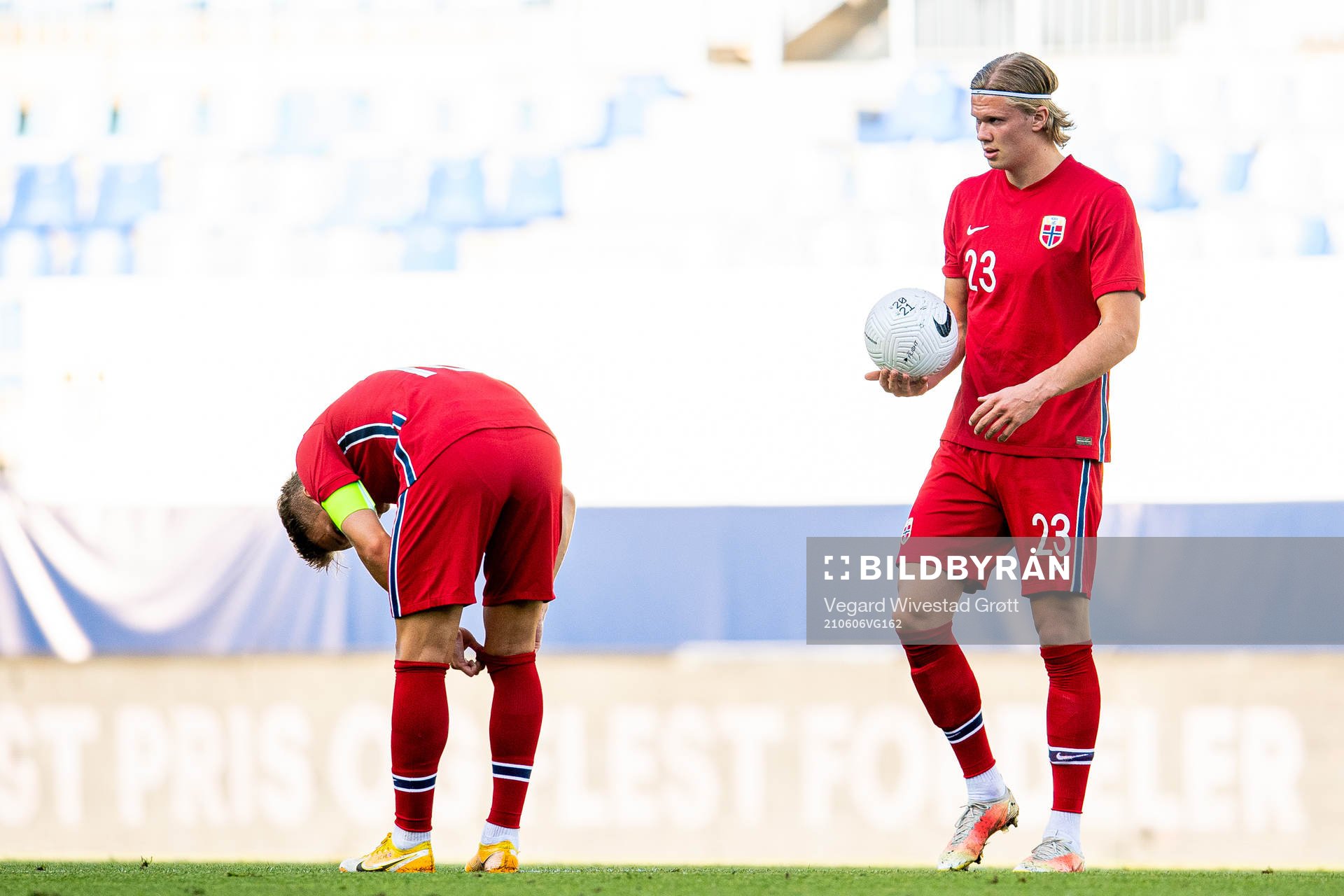 Martin Ødegaard and Erling Braut Haaland of Norway look