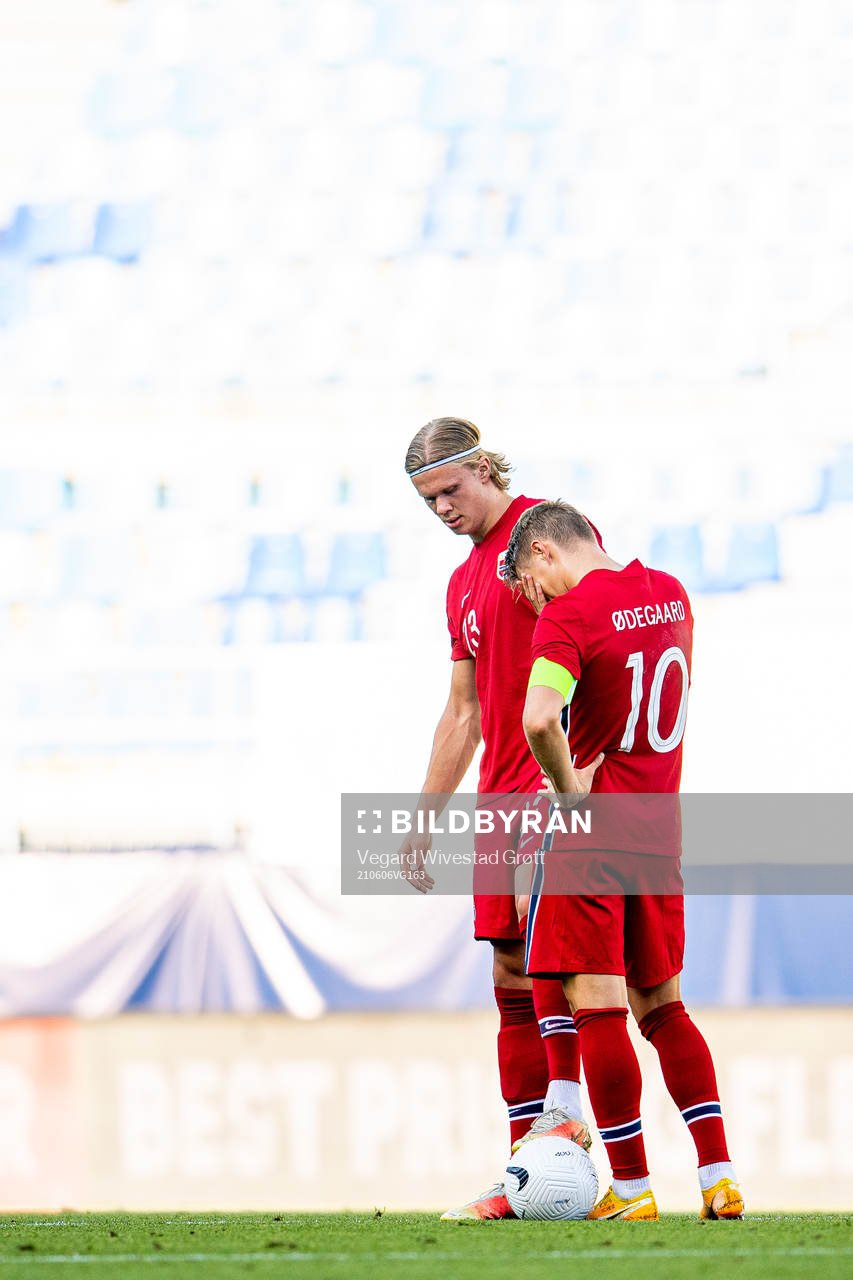 Erling Braut Haaland and Martin Ødegaard of Norway look