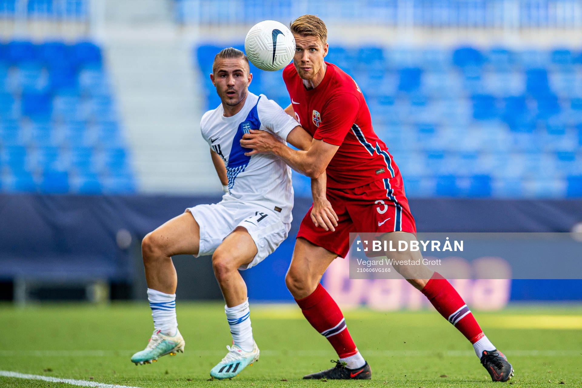 Dimitrios Pelkas of Greece and Kristoffer Ajer of Norway
