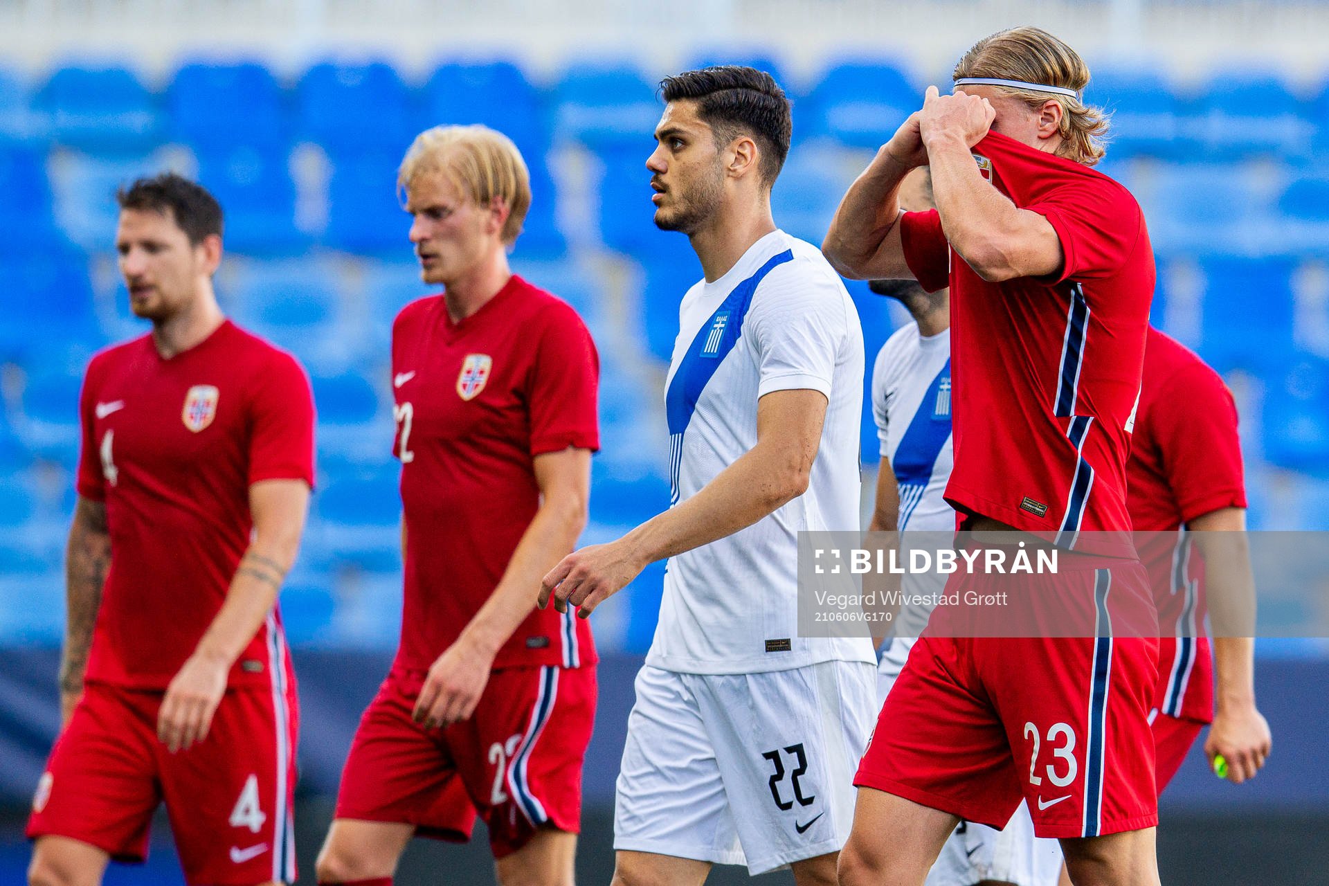 Erling Braut Haaland of Norway looks dejected at half-time