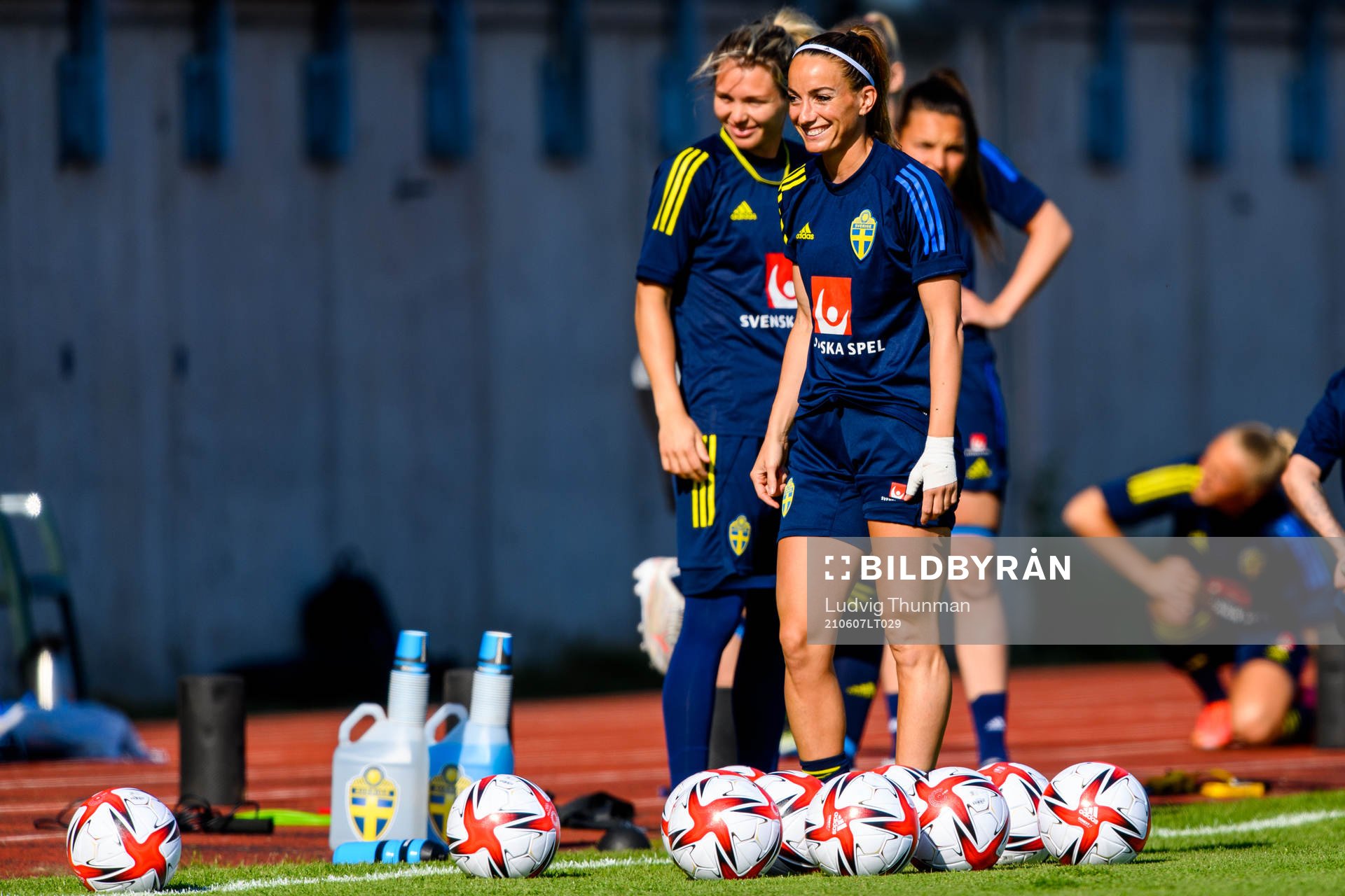 Goalkeeper Jennifer Falk and Kosovare Asllani of the