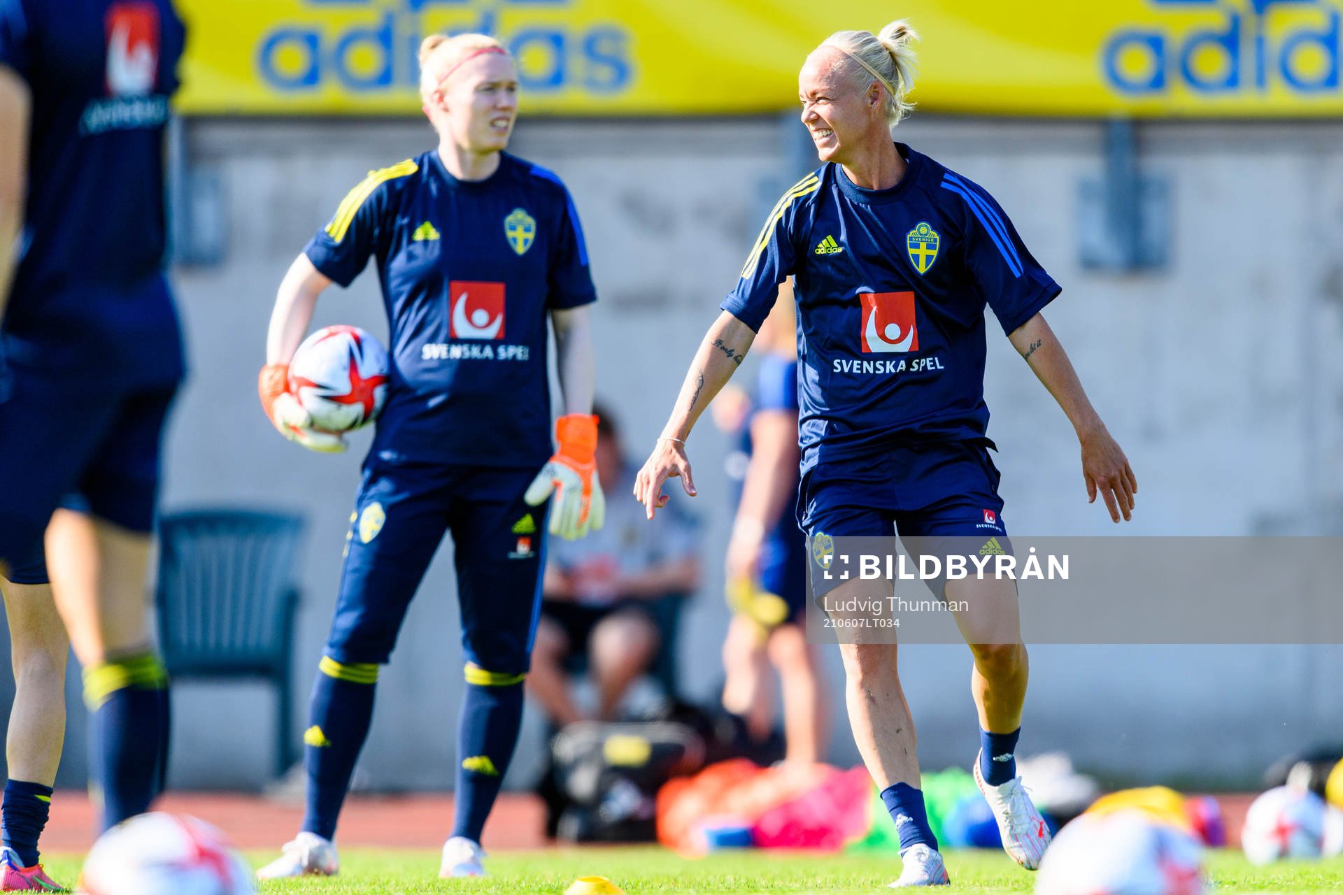 Goalkeeper Hedvig Lindahl and Caroline Seger of the Swedish