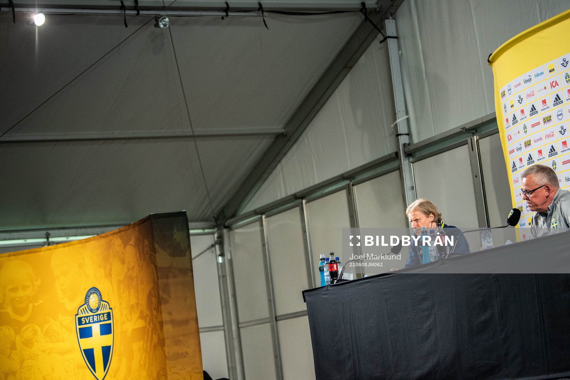 Team manager Stefan Pettersson and Janne Andersson, head coach of the Swedish national football team at a press conference ahead of the UEFA Euro 2020 Football Championship on June 8, 2021 in Gothenburg.