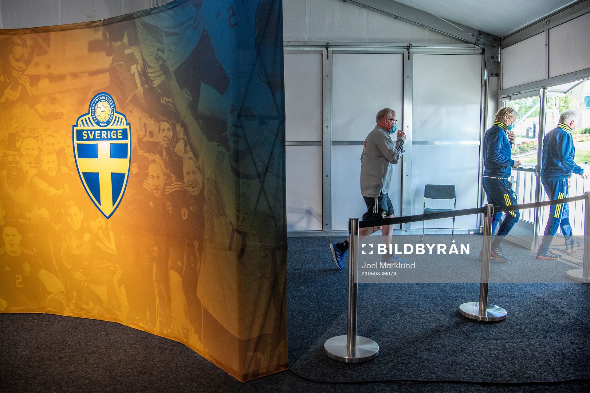 Janne Andersson, head coach, team manager Stefan Pettersson and team doctor Anders Valentin of the Swedish national football team leaves a press conference ahead of the UEFA Euro 2020 Football Championship on June 8, 2021 in Gothenburg. 