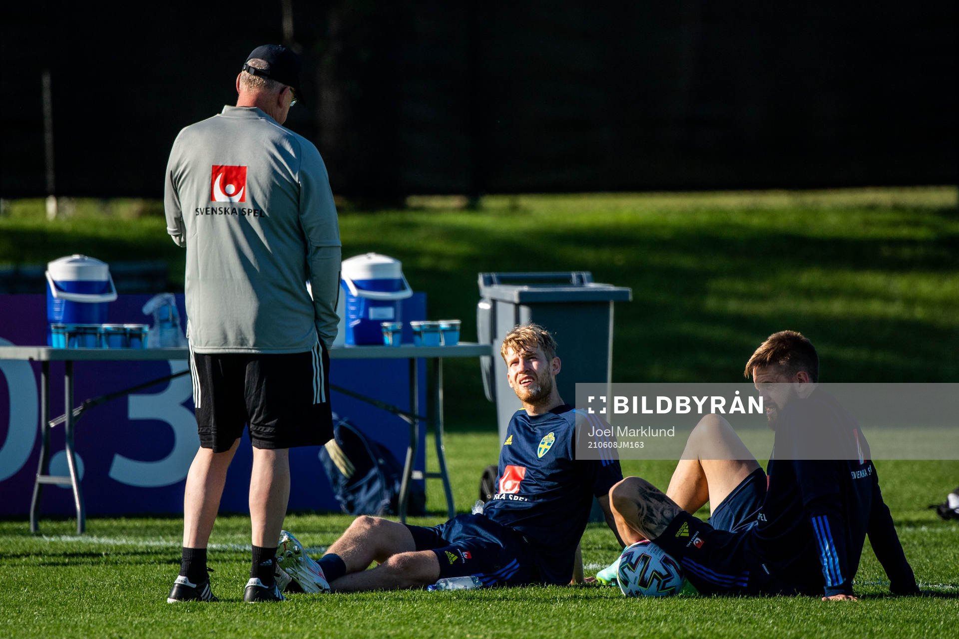 Janne Andersson, head coach, Filip Helander and Pontus Jansson of the Swedish national football team at a training session ahead of the UEFA Euro 2020 Football Championship on June 8, 2021 in Gothenburg.