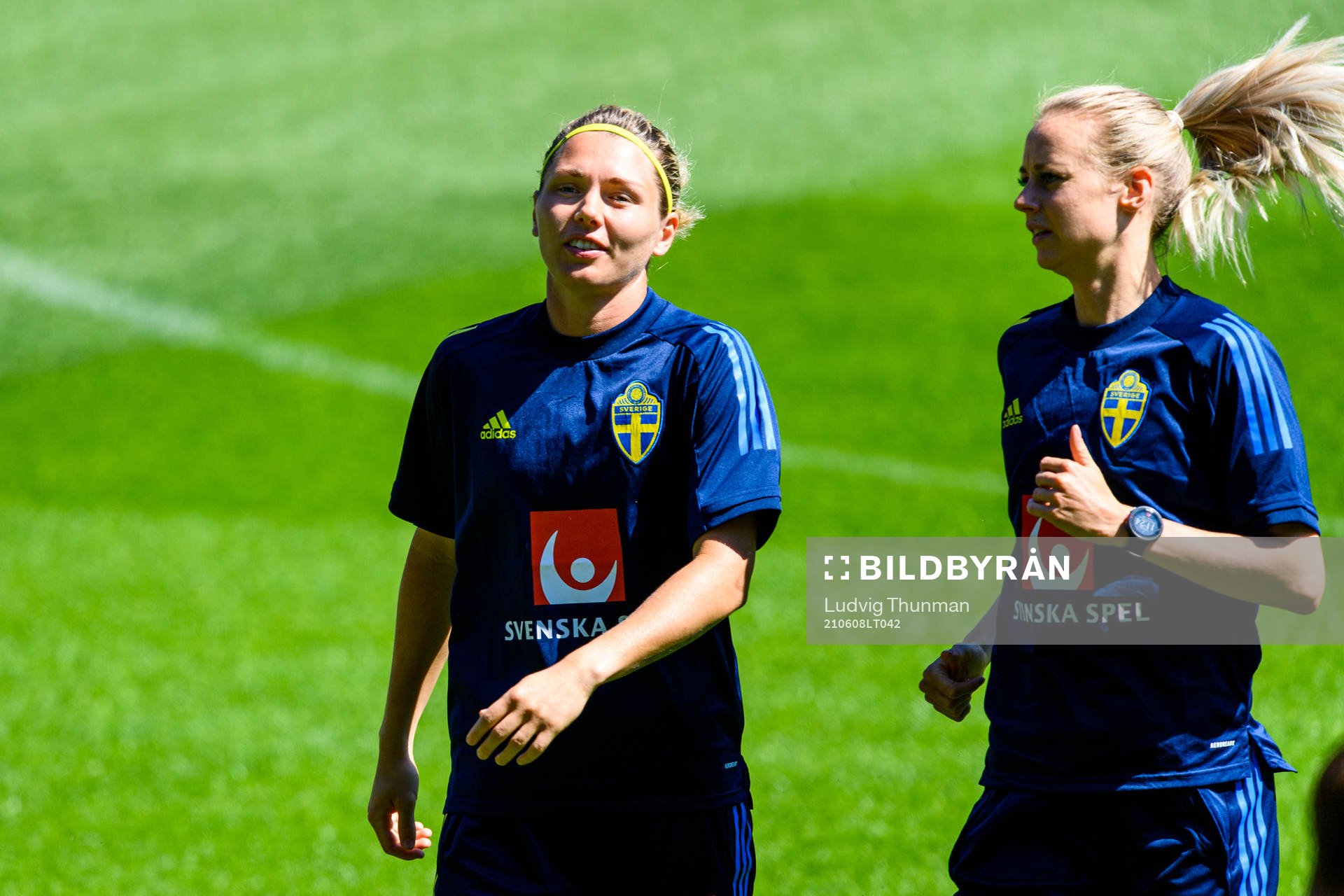 Goalkeeper Jennifer Falk and Amanda Ilestedt of the Swedish