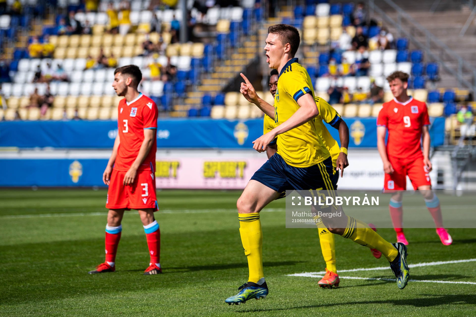 Emil Holm of Sweden celebrates 1-0