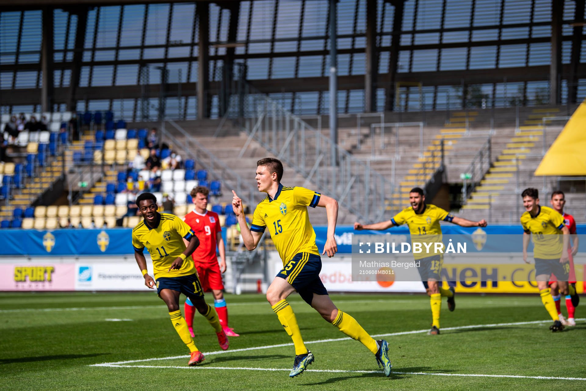 Emil Holm of Sweden celebrates 1-0