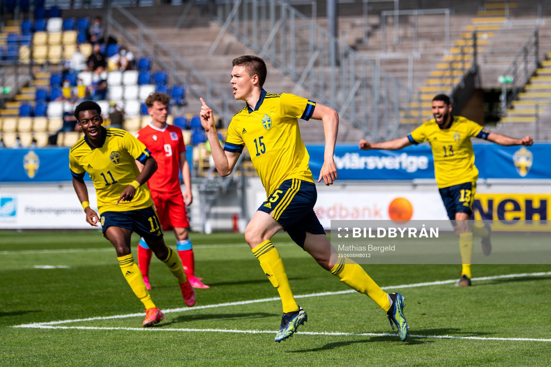 Emil Holm of Sweden celebrates 1-0