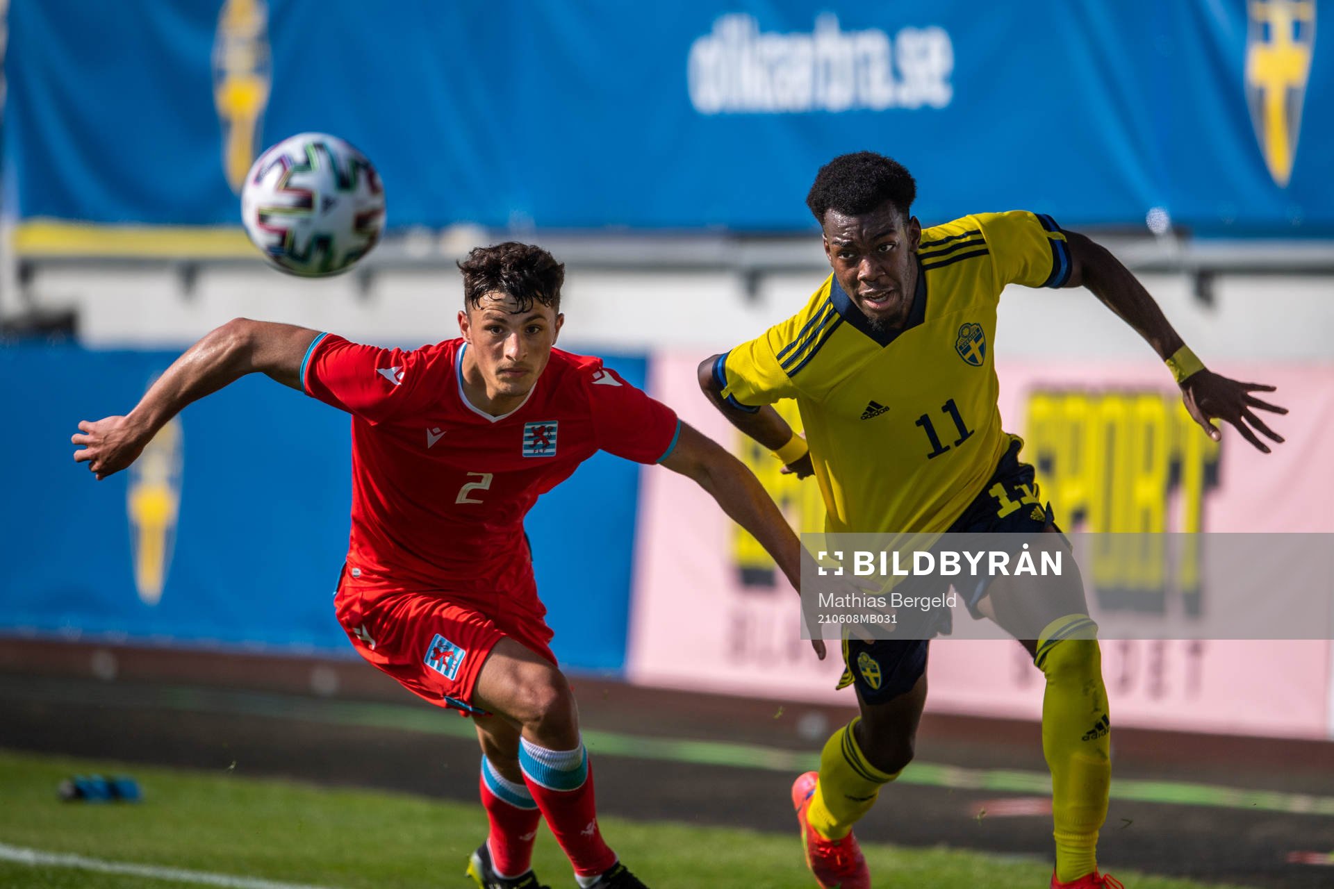Eldin Dzogovic of Luxembourg and Anthony Elanga of Sweden