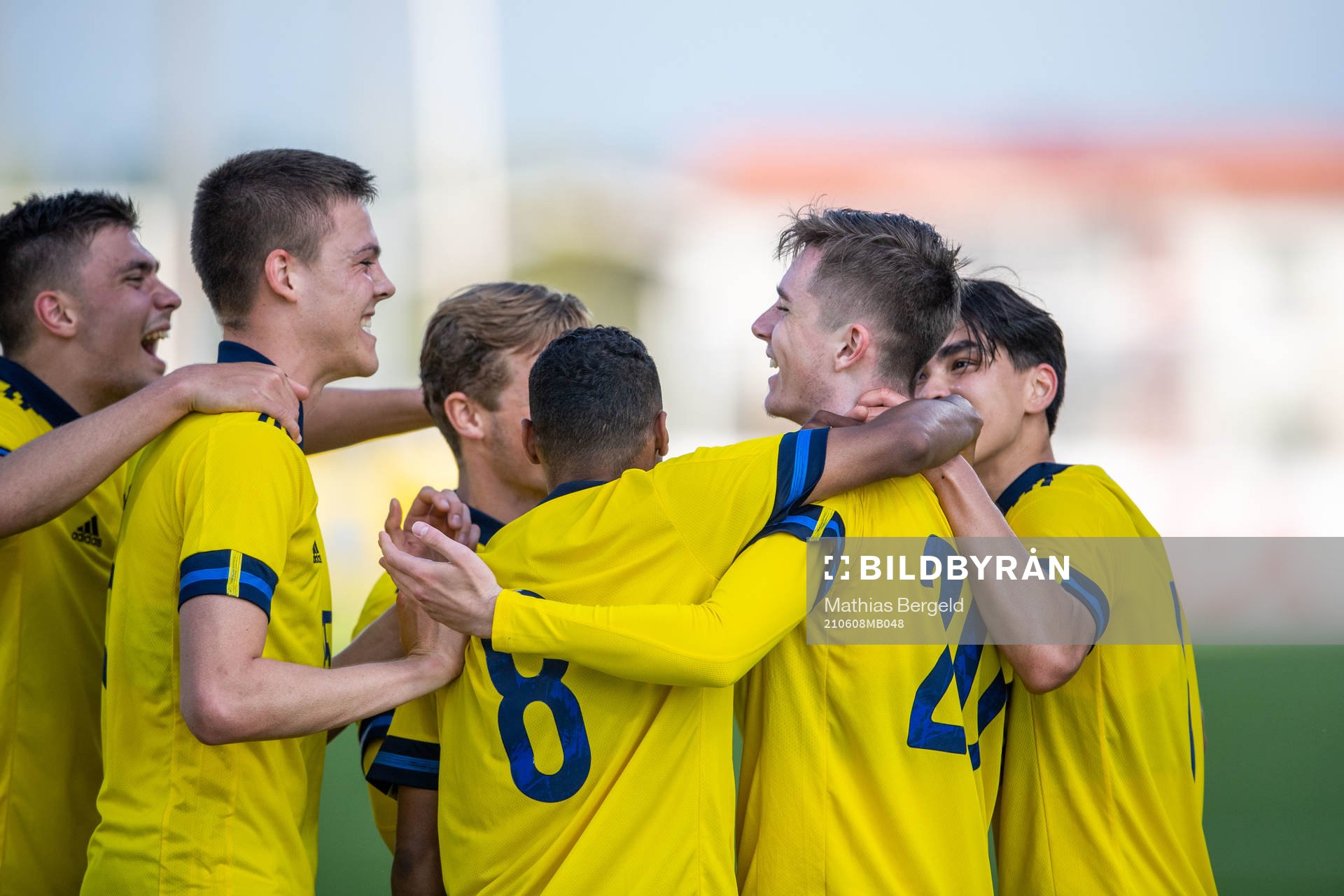 Patrik Wålemark of Sweden celebrates 5-0 with teammates
