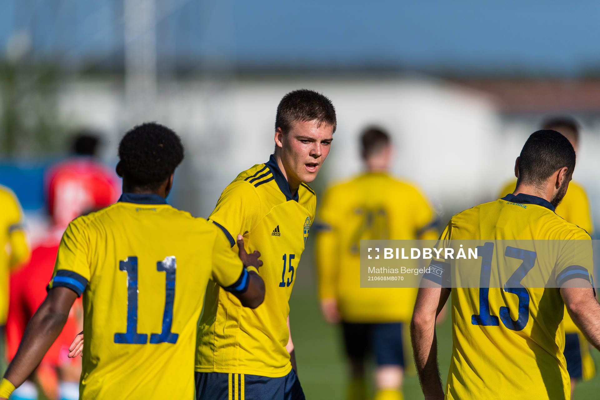 Emil Holm celebrates with Anthony Elanga of Sweden