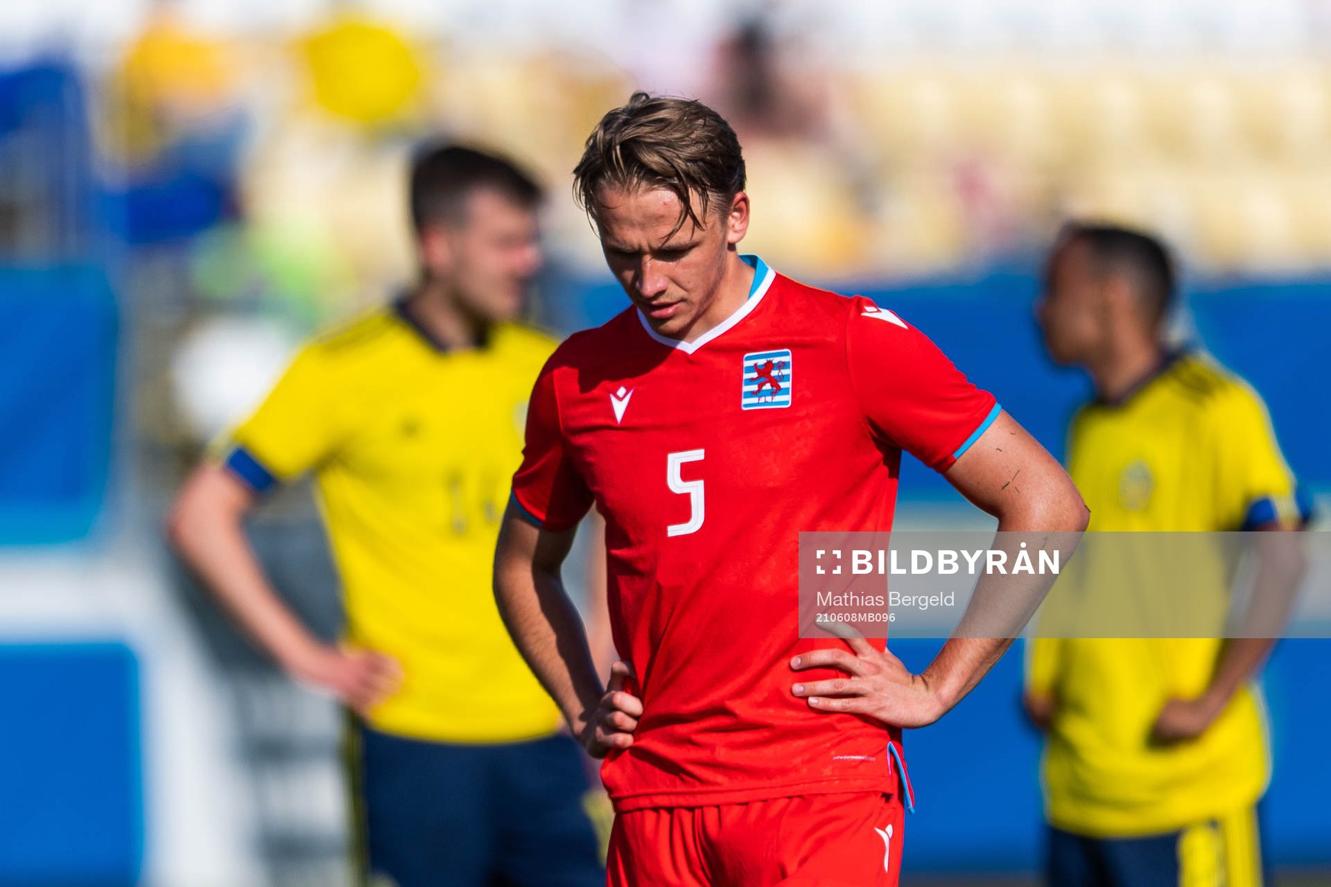 Mathias Olesen of Luxembourg looks dejected