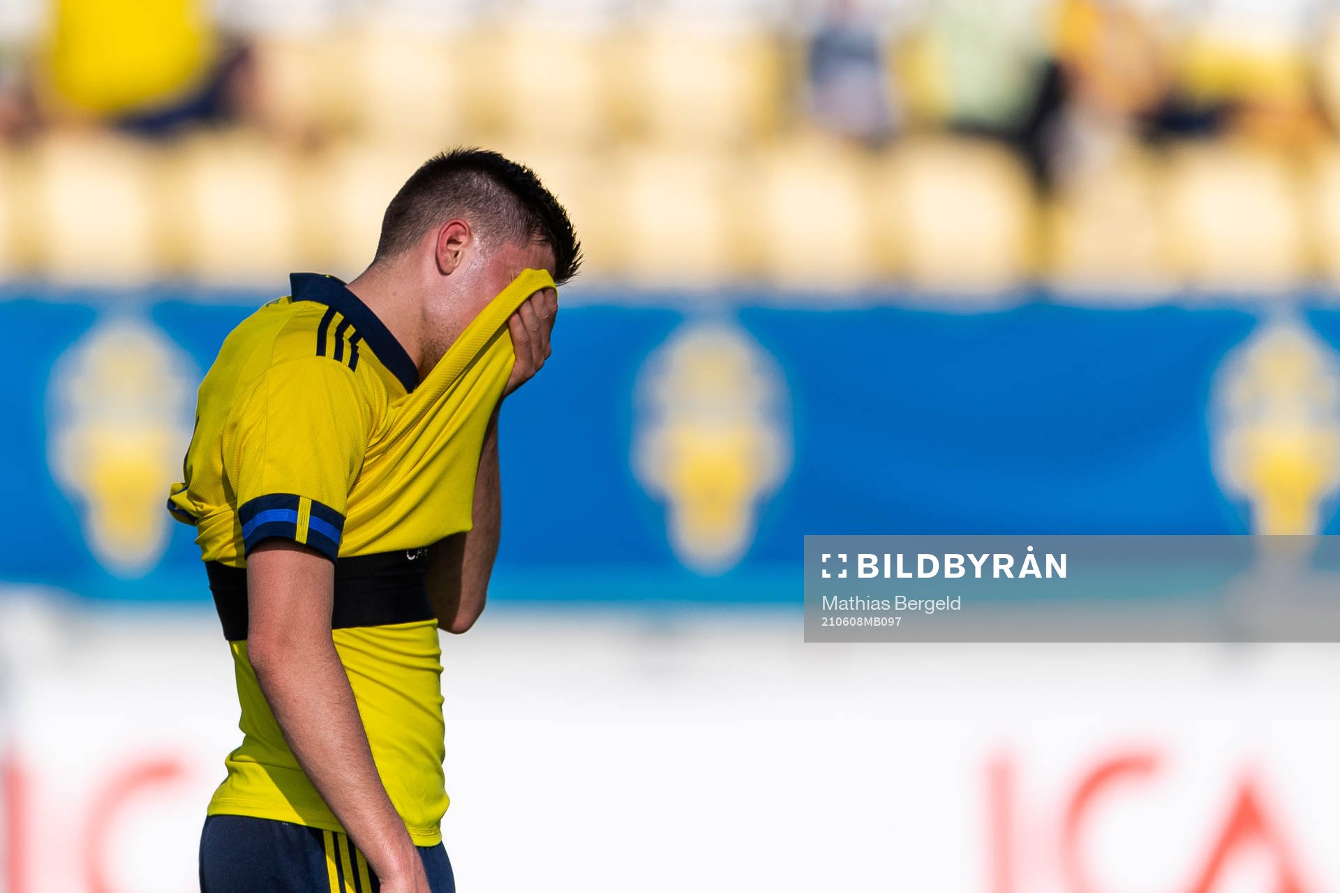 Emil Holm of Sweden looks dejected