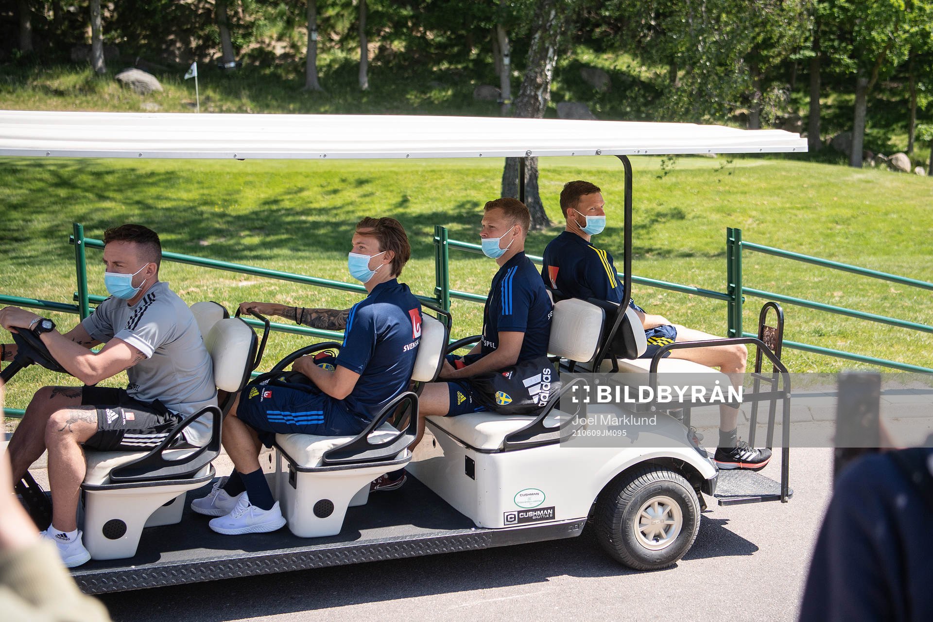 Kristoffer Olsson, Viktor Claesson and Marcus Berg  of the Swedish national football team after a training session ahead of the UEFA Euro 2020 Football Championship on June 9, 2021 in Gothenburg. 