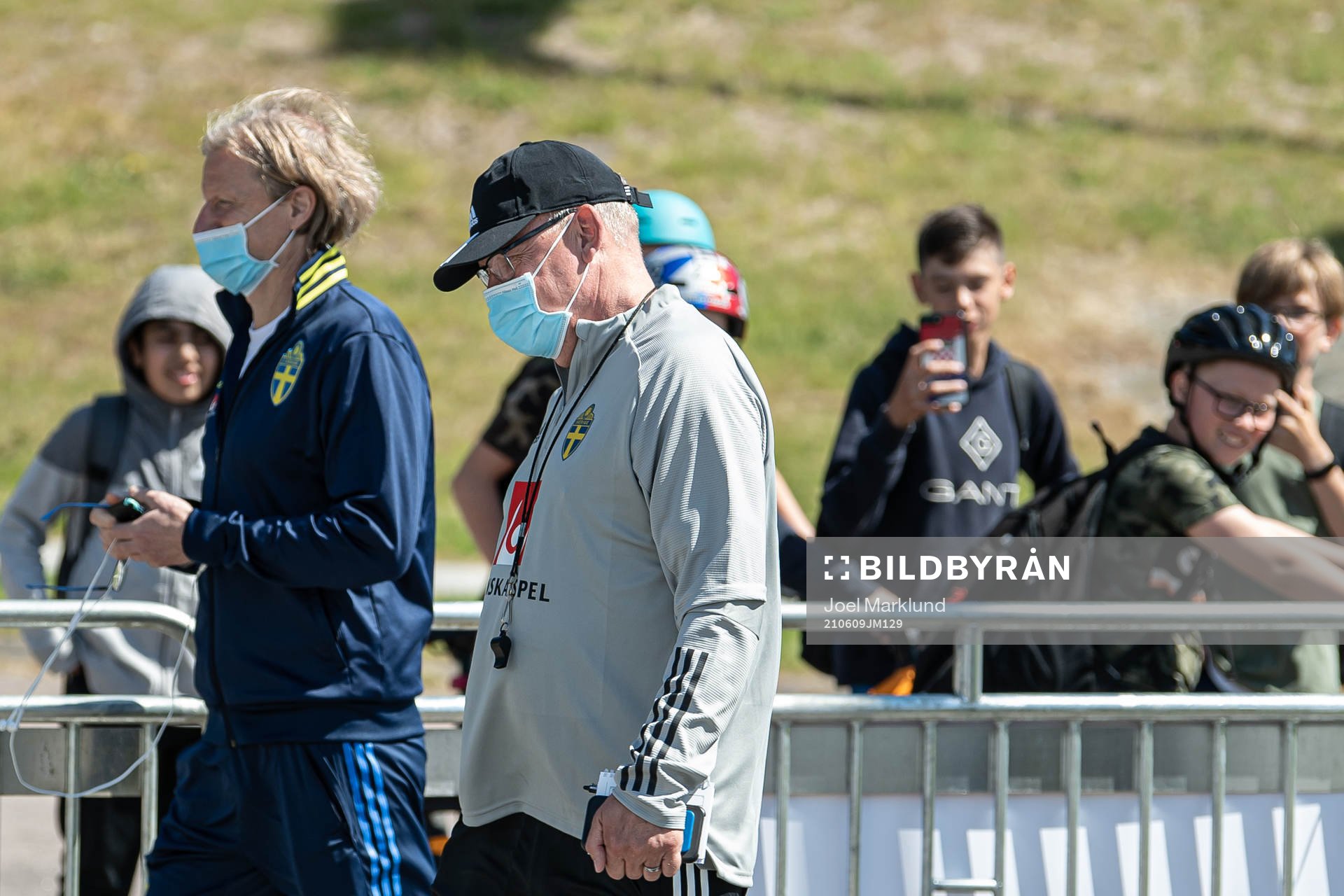 Stefan Petterson, team manager, and Janne Andersson, head coach of the Swedish national football team, on their way to a press conference ahead of the UEFA Euro 2020 Football Championship on June 9, 2021 in Gothenburg.