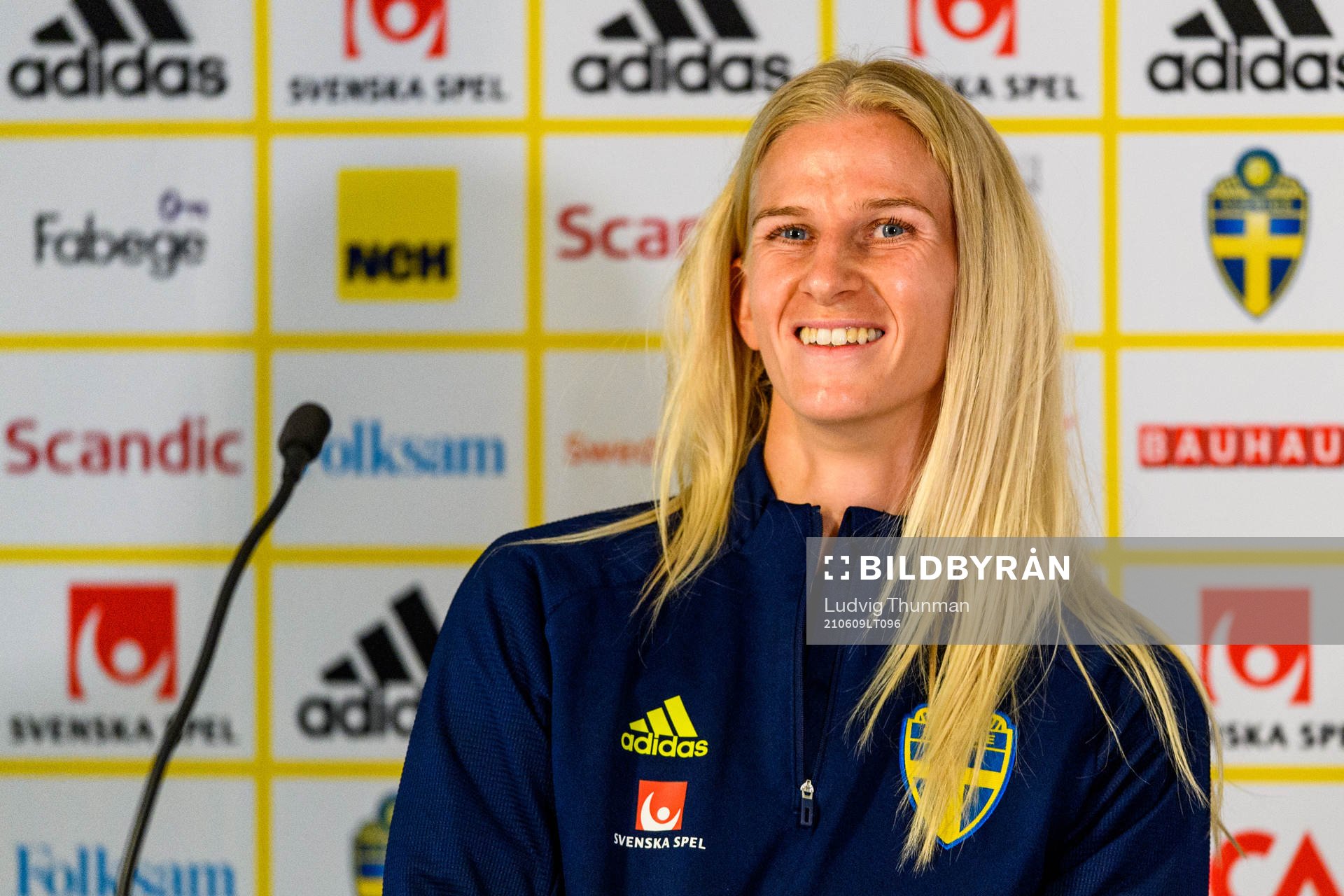 Sofia Jakobsson during a press conference with the Swedish women's national football team on June 9, 2021 in Kalmar. 