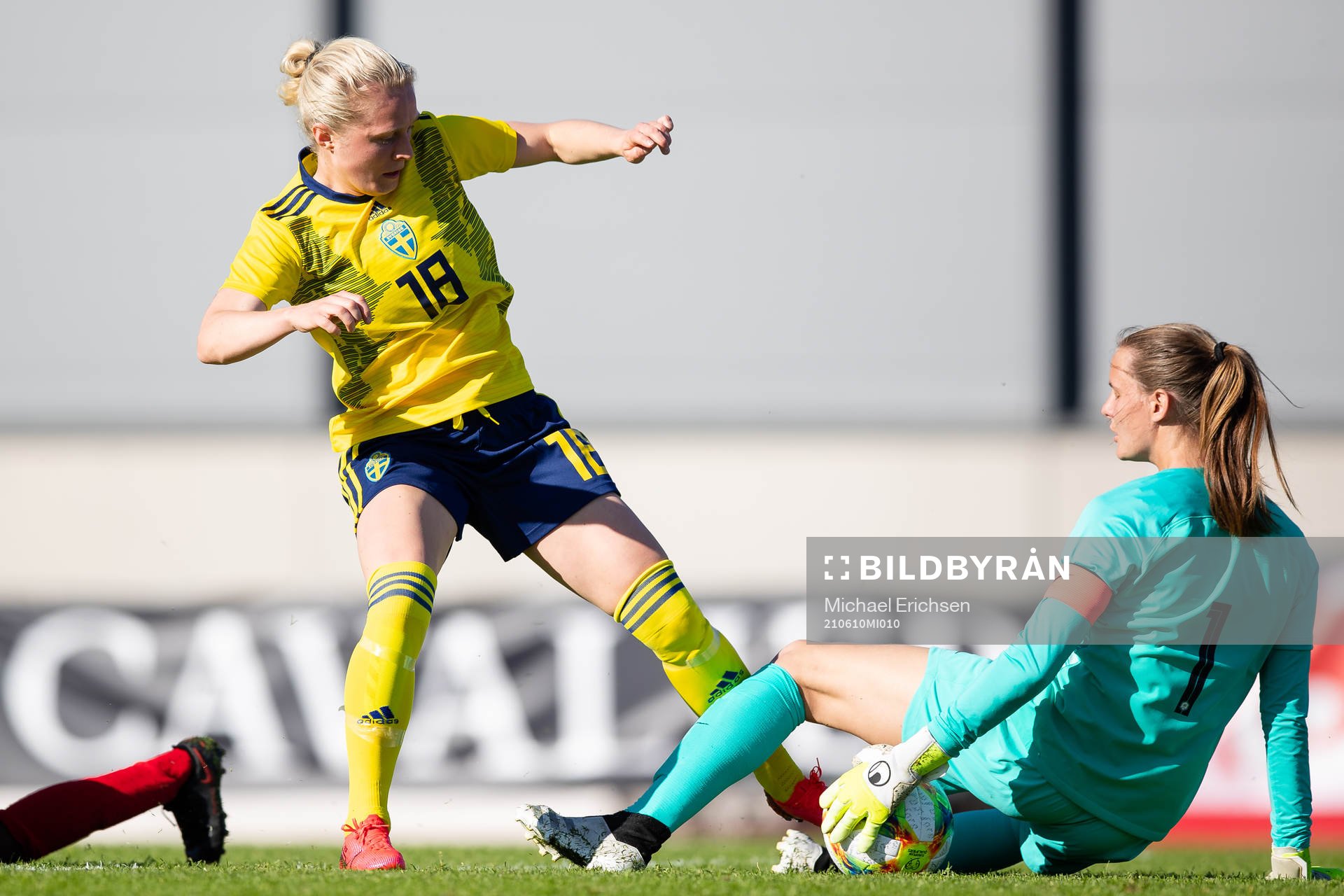 Sveriges Emilia Larsson och Frankrikes målvakt Myléne