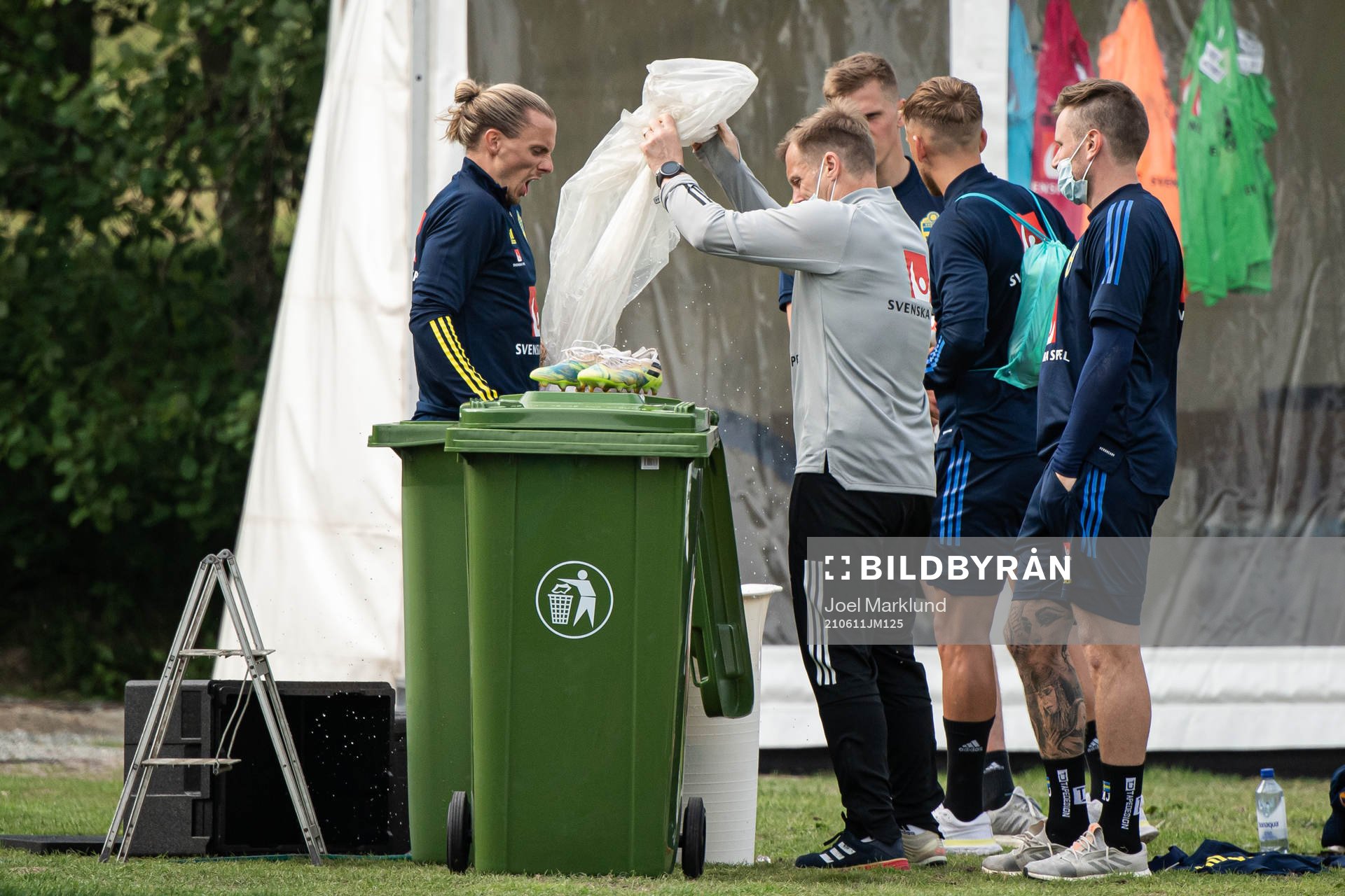 Niklas Hult of the Swedish national football team's reserve squad takes an ice bath after a training session during the UEFA Euro 2020 Football Championship on June 11, 2021 in Gothenburg.