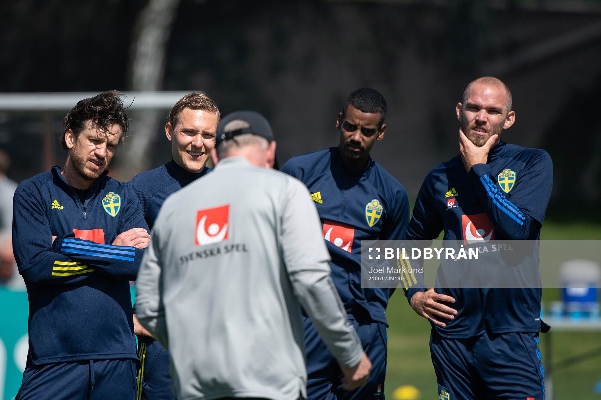 Gustav Svensson, Ludwig Augustinsson, Alexander Isak and Marcus Danielson of the Swedish national football team at a training session during the UEFA Euro 2020 Football Championship on on June 12, 2021 in Gothenburg.