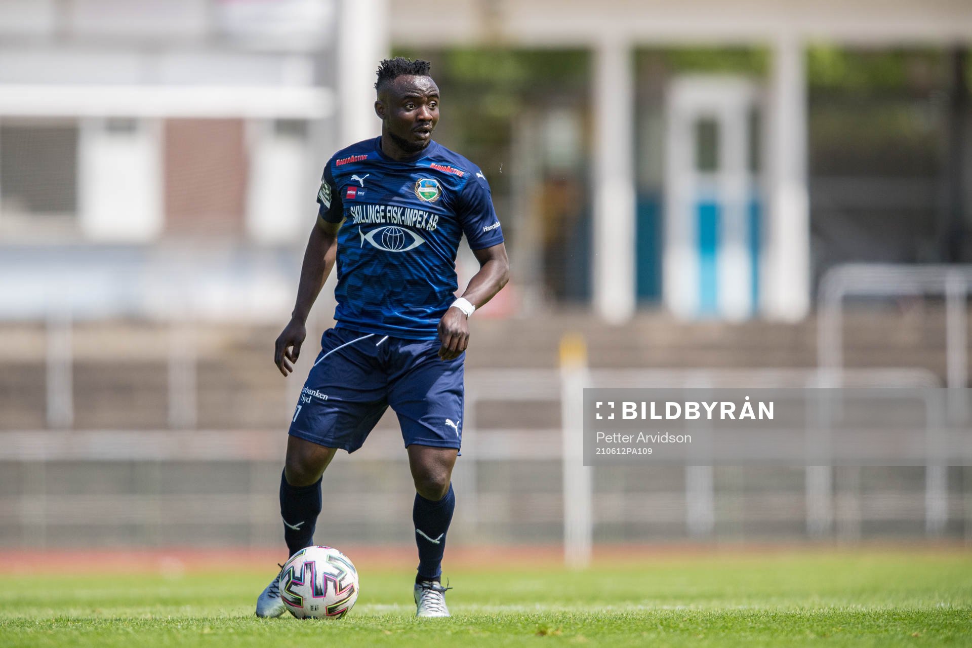 Österlens Edafe Egbedi under fotbollsmatchen i Division 1 södra mellan IFK Malmö och Österlen den 12 juni 2021 i Malmö. 