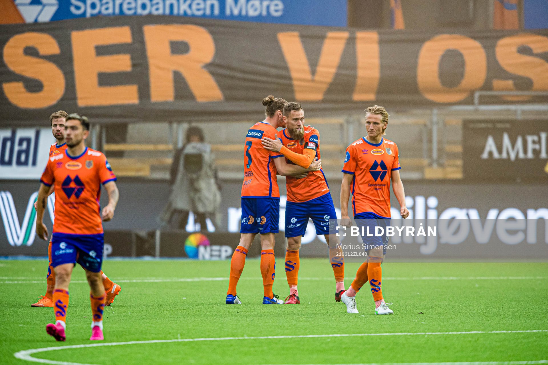 Quint Arie Jansen and David Thomas Fällman of Aalesund ahead of the OBOS-ligaen match between Aalesund and Fredrikstad on June 12, 2021 in Ålesund.