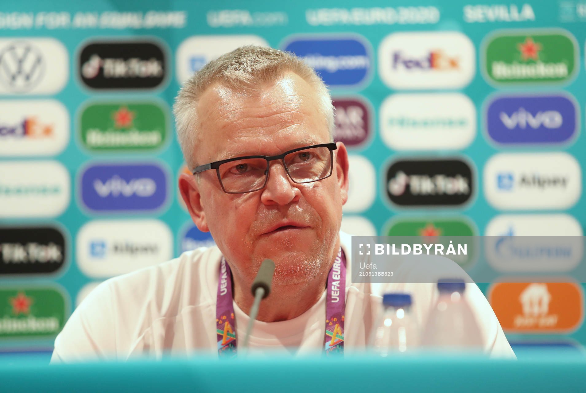 In this handout photo from UEFA Janne Andersson, head coach