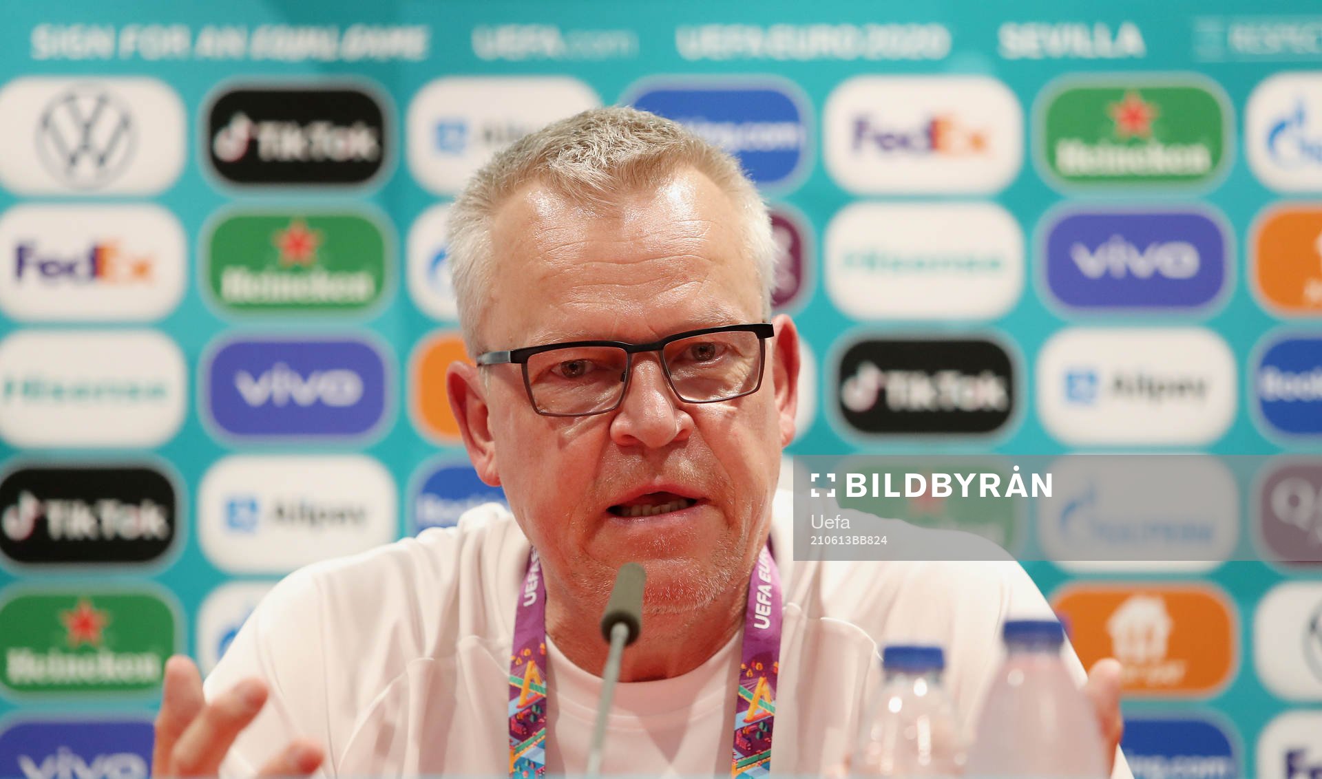 In this handout photo from UEFA Janne Andersson, head coach