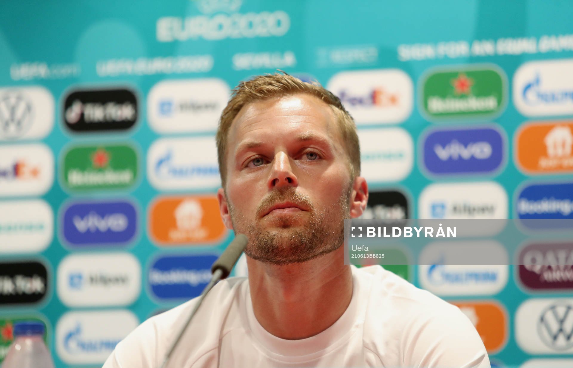 In this handout photo from UEFA Sebastian Larsson of the