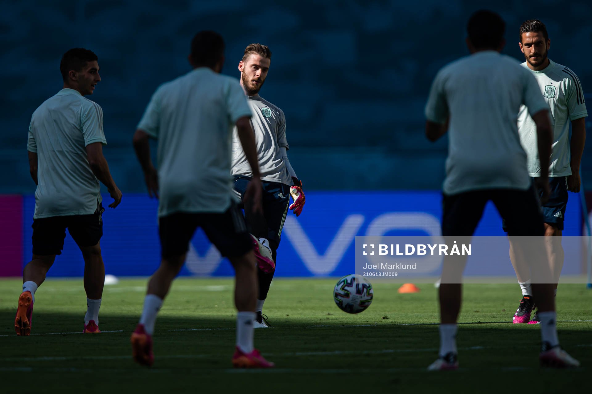 David de Gea of the Spanish national football team at a training session during the UEFA Euro 2020 Football Championship on June 13, 2021 in Sevilla. 
