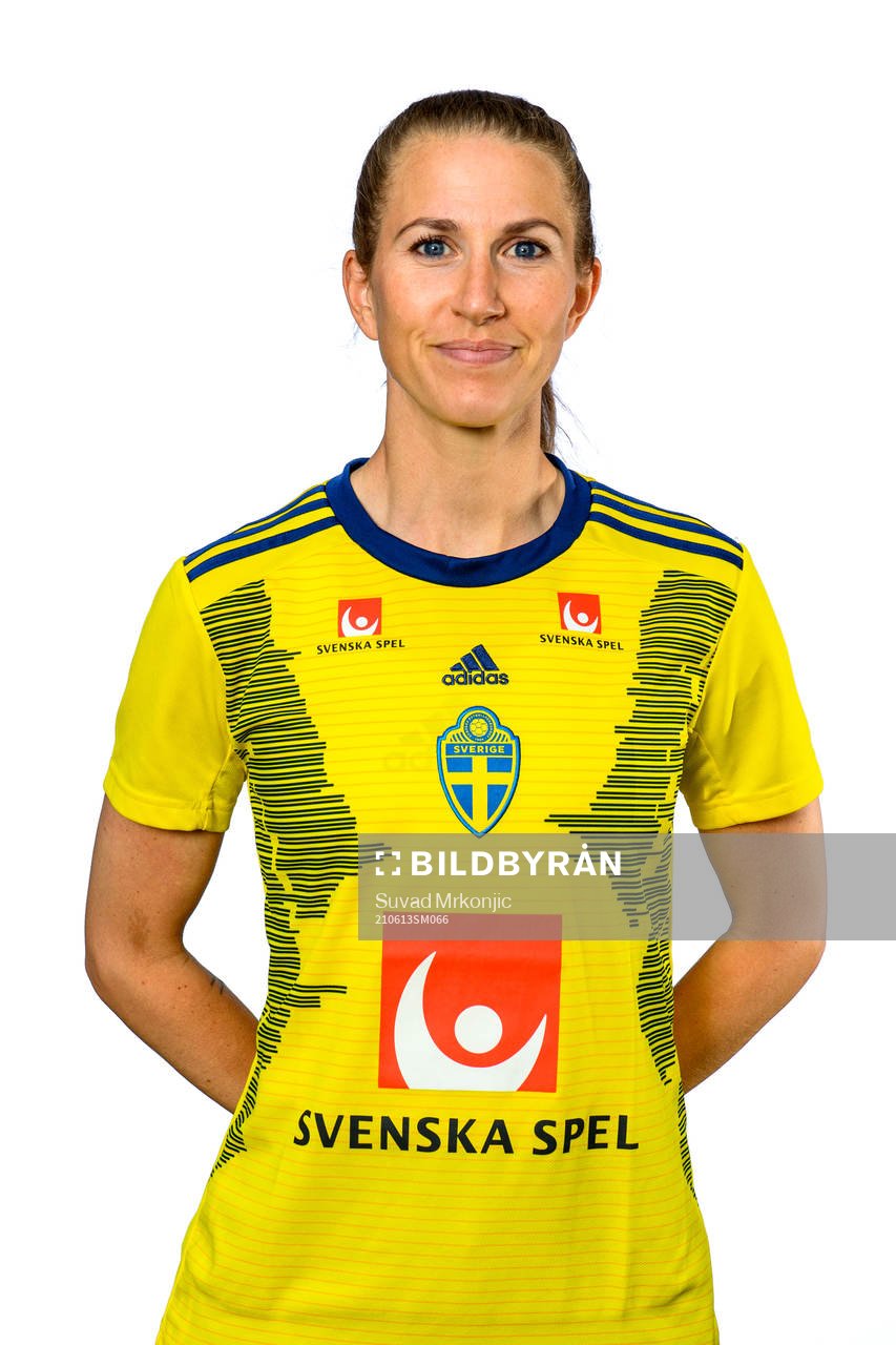 Emma Berglund of the swedish national women´s football team poses for a portrait during a portraits and team photo shoot with Sweden on June 13, 2021 in Kalmar.