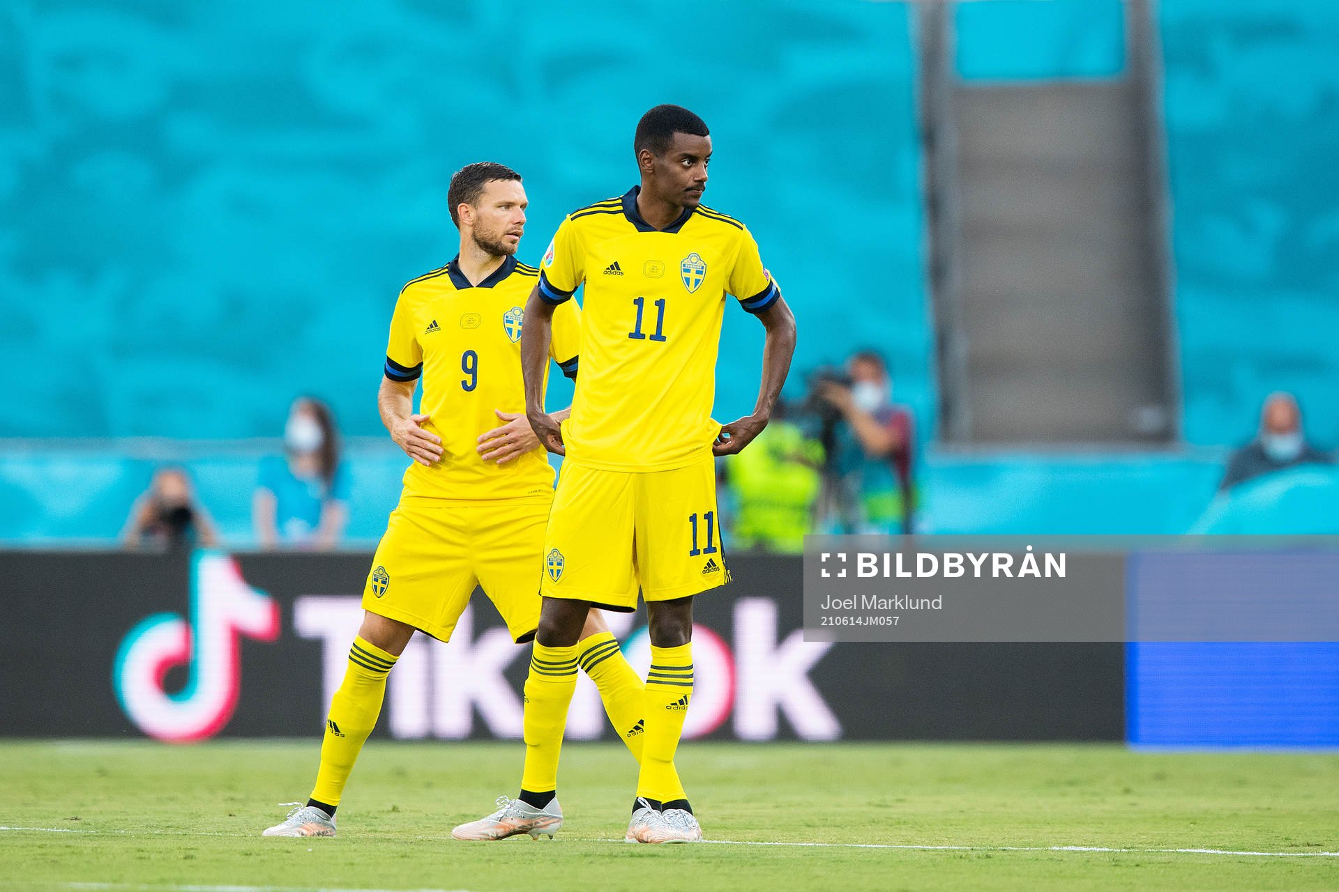 Marcus Berg and Alexander Isak of Sweden