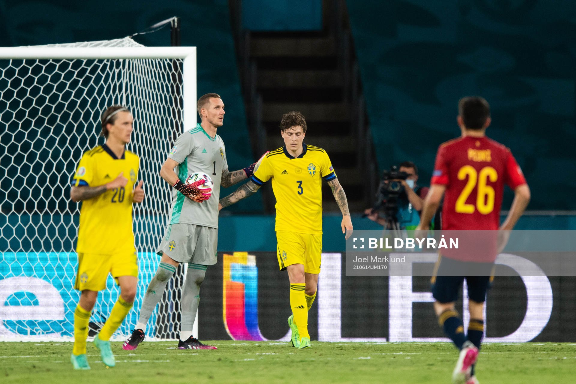 goalkeeper Robin Olsen and Victor Nilsson Lindelöf of