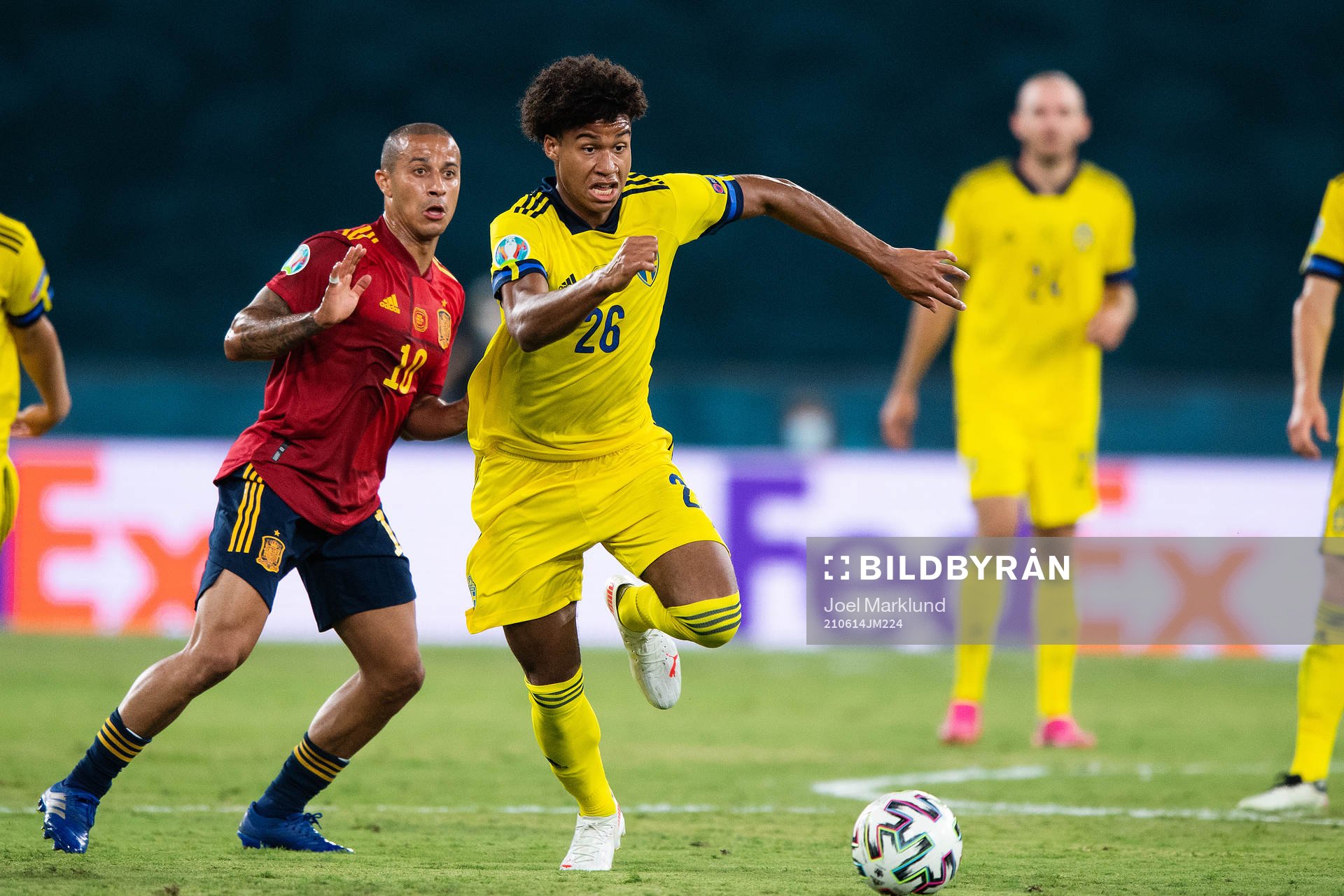 Thiago Alcantara of Spain and Jens Cajuste of Sweden