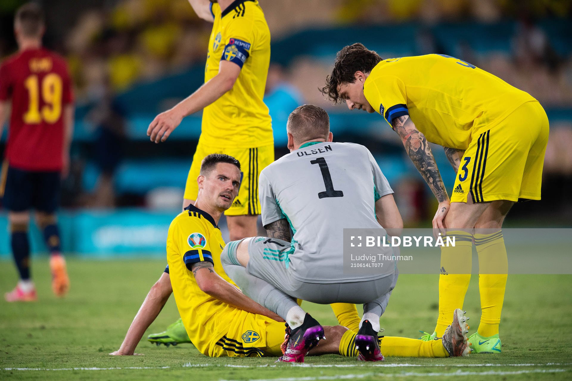 Mikael Lustig of Sweden is injured