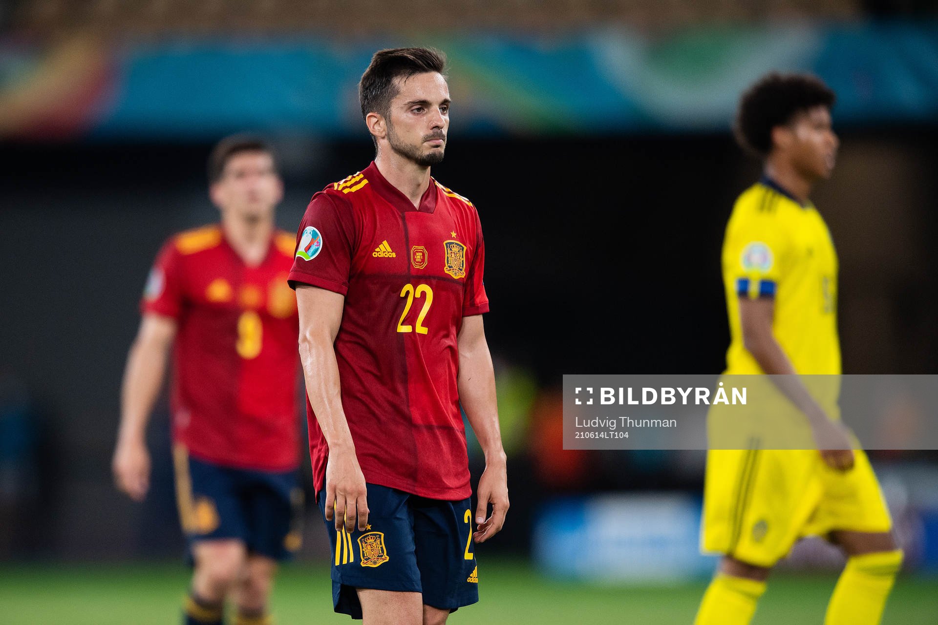 Pablo Sarabia of Spain looks dejected