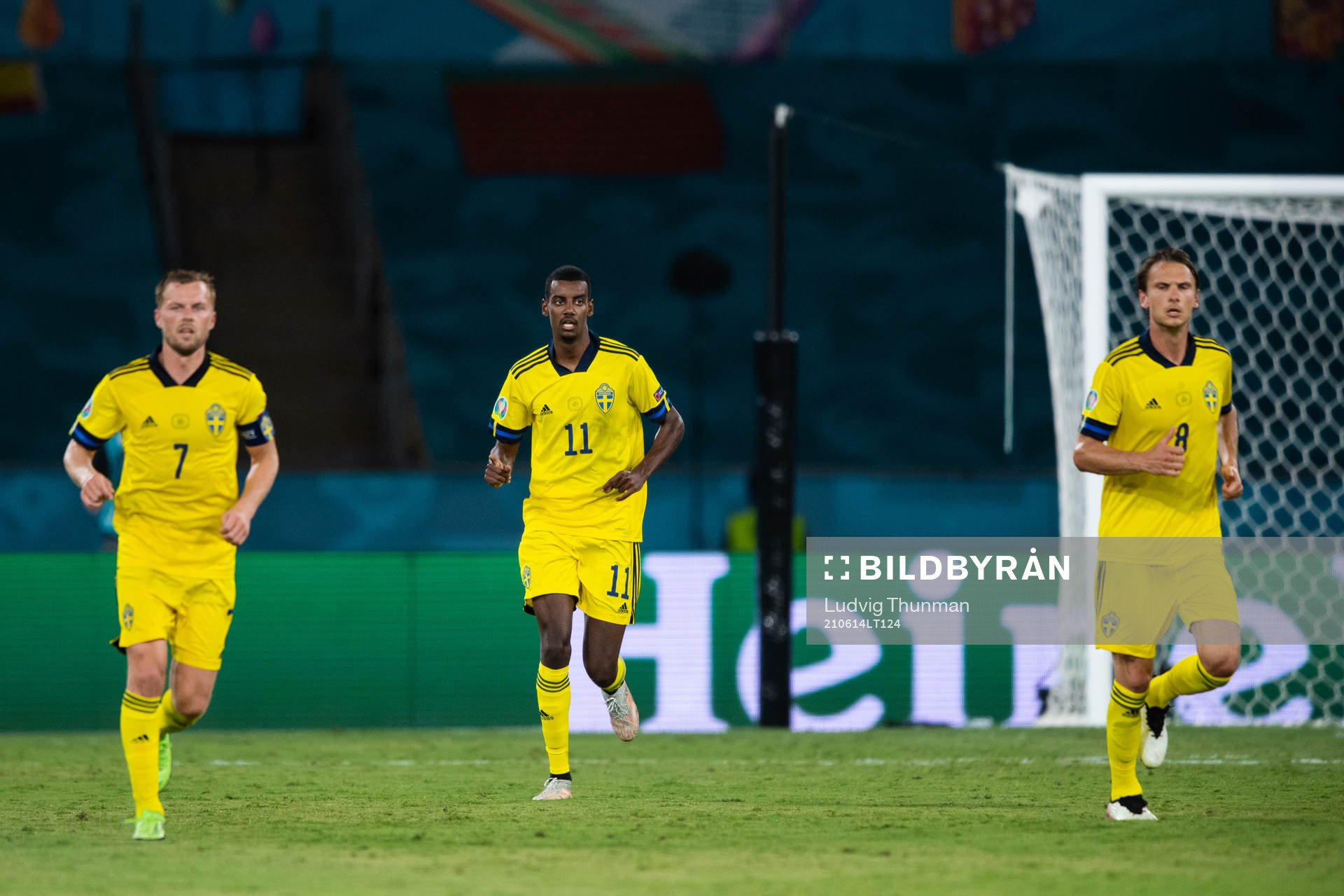 Sebastian Larsson, Alexander Isak and Albin Ekdal of Sweden