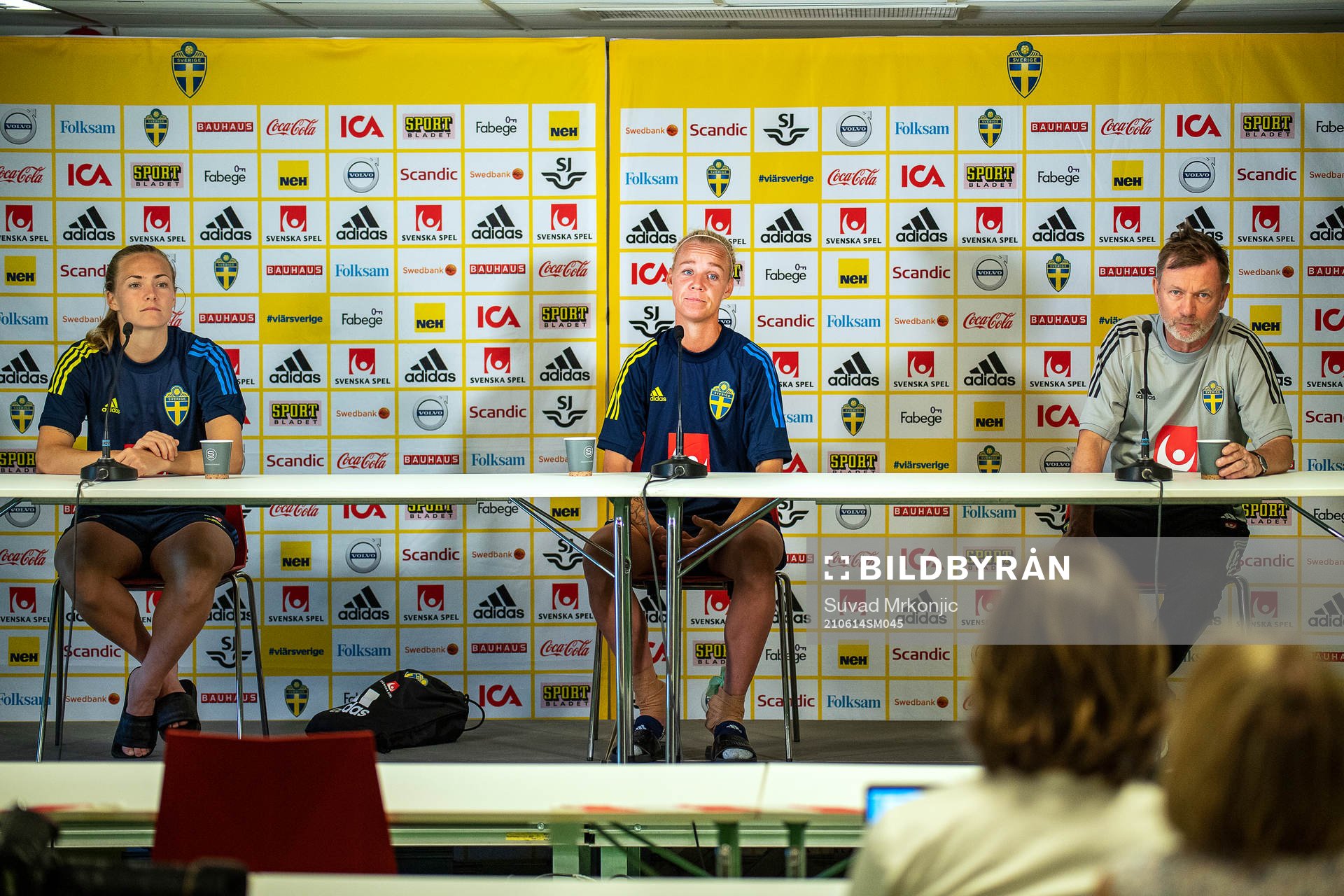 Magdalena Eriksson, Caroline Seger and Peter Gerhardsson,
